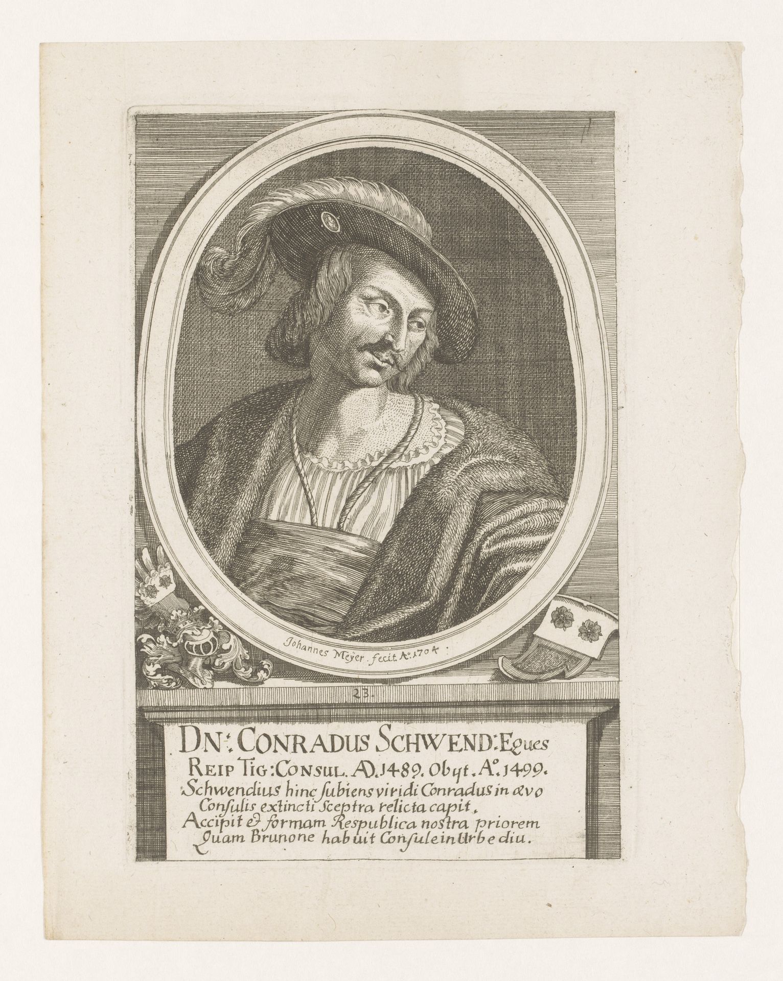 Portret van Conrad Schwend by Johannes (II) Meyer