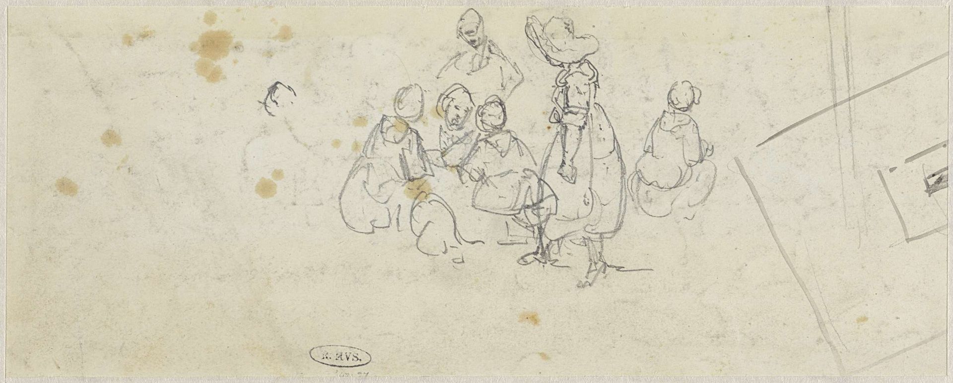 Schets van een groepje staande en zittende personen by Willem Roelofs