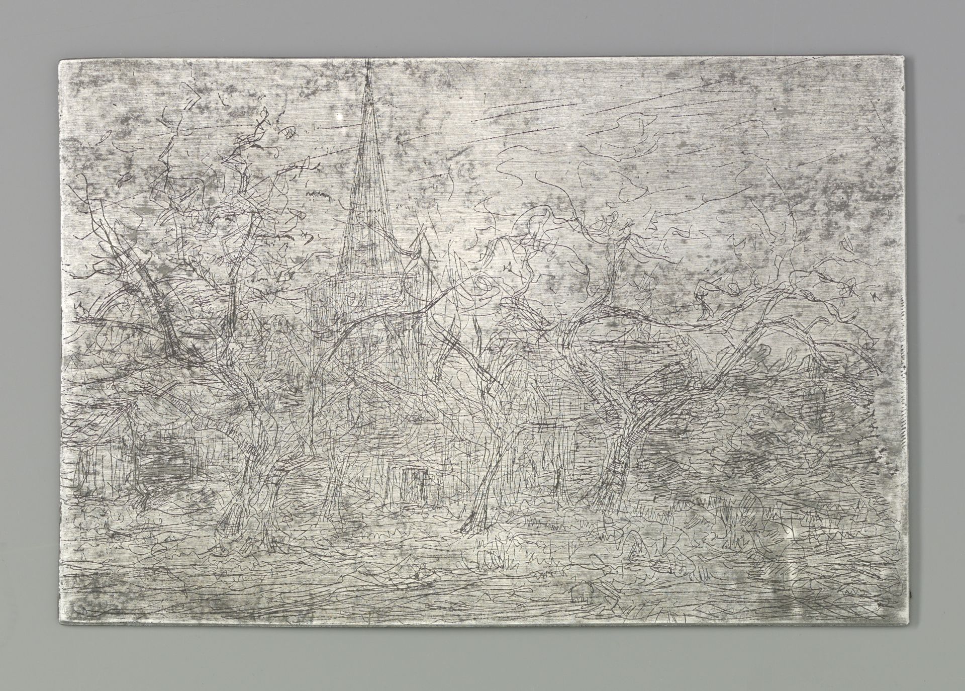 Dorpskerk achter bomen by Floris Verster