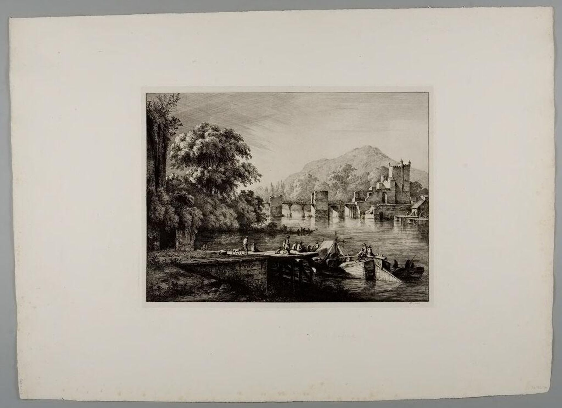 View of Bridge and ChÃ¢teau of Sainte-Colombe by Jean Jacques de Boissieu