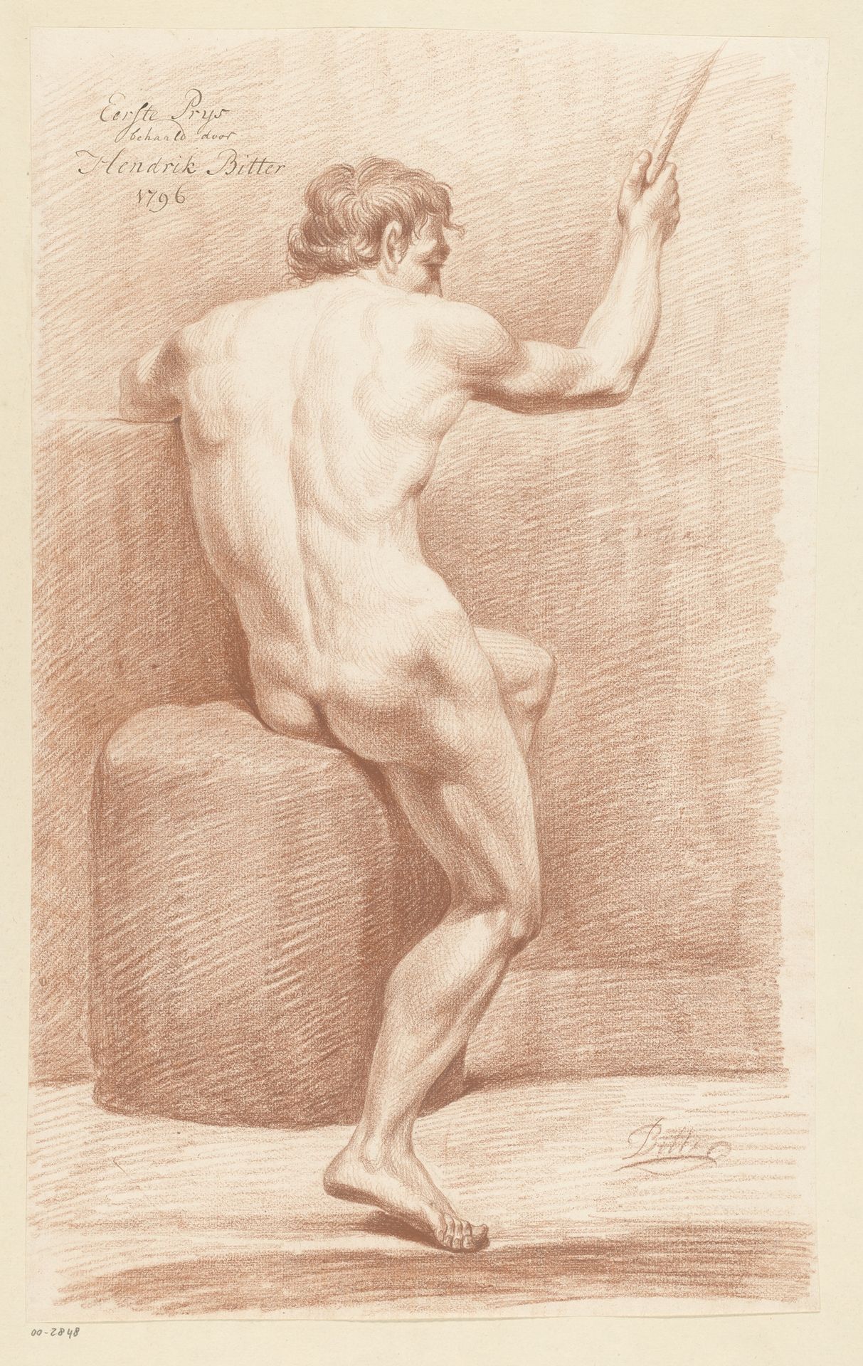 Zittend mannelijk naakt, op de rug gezien (1e prijs 1796) by Hendrik Bitter