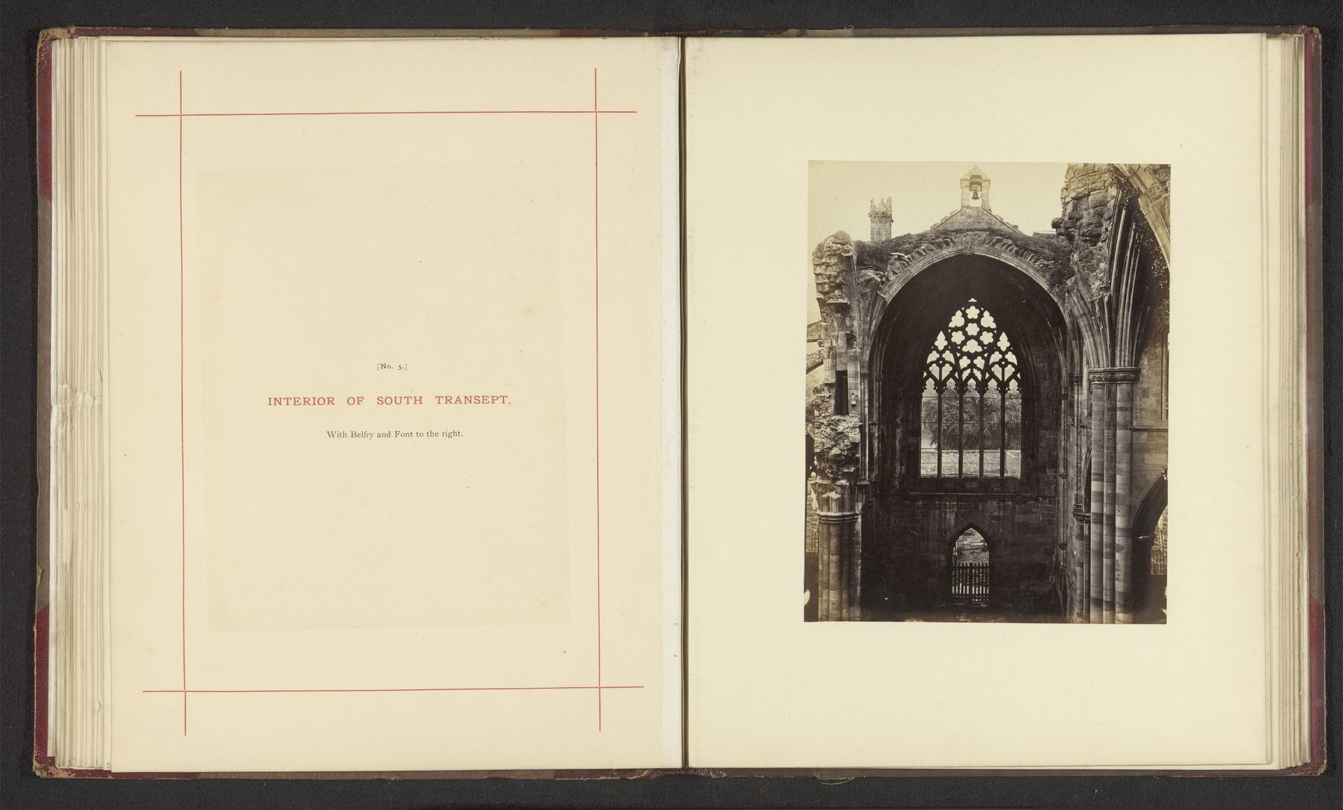 Interieur met zicht op een raam van de ruïne van Melrose Abbey by Pringle. W.J.