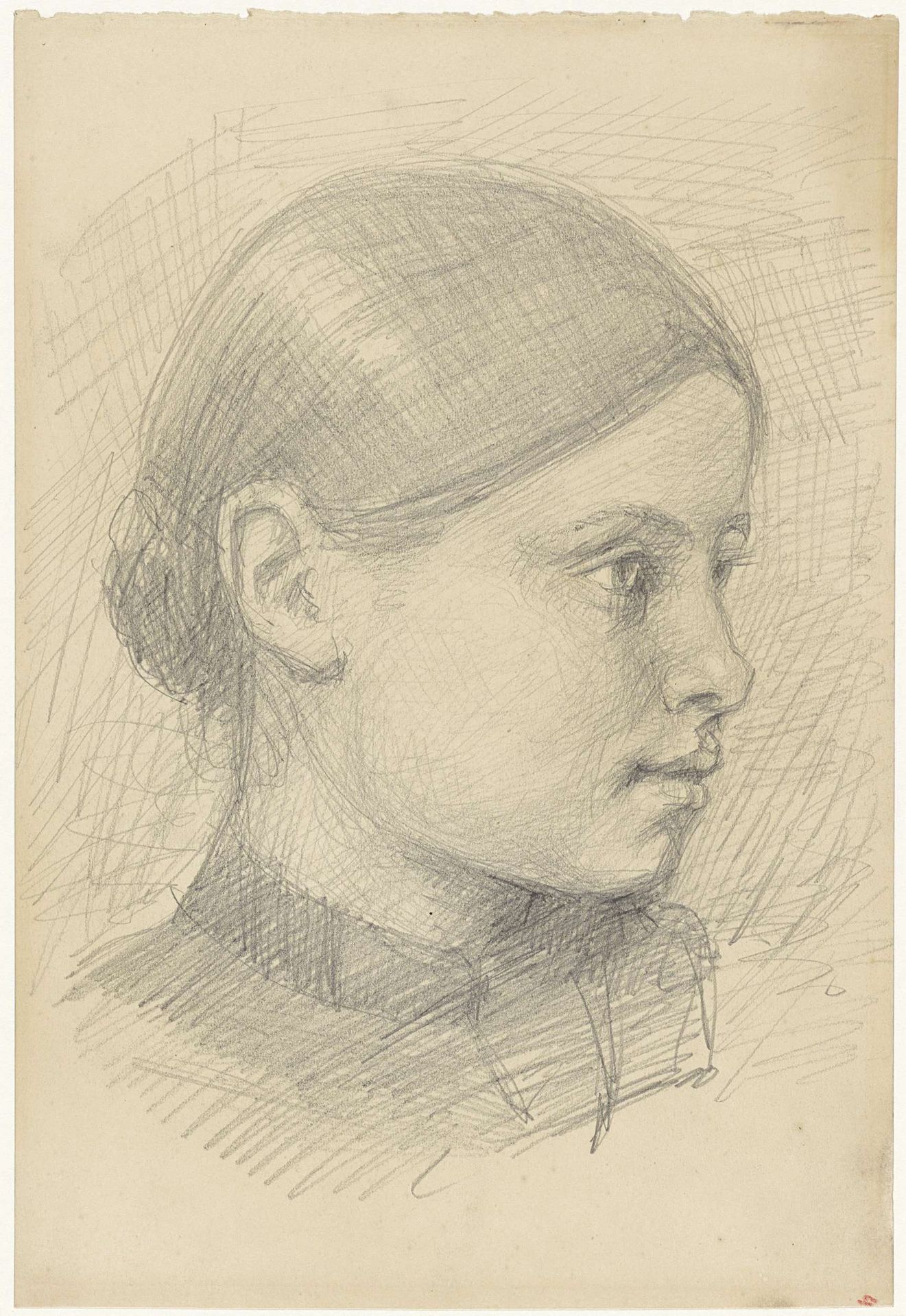 Hoofd van een meisje met strak haar by Jozef Israëls