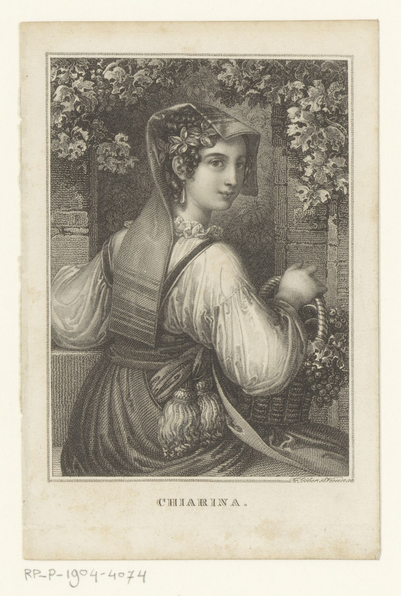 Jonge vrouw met een mand met druiven by Franz Xaver Stöber