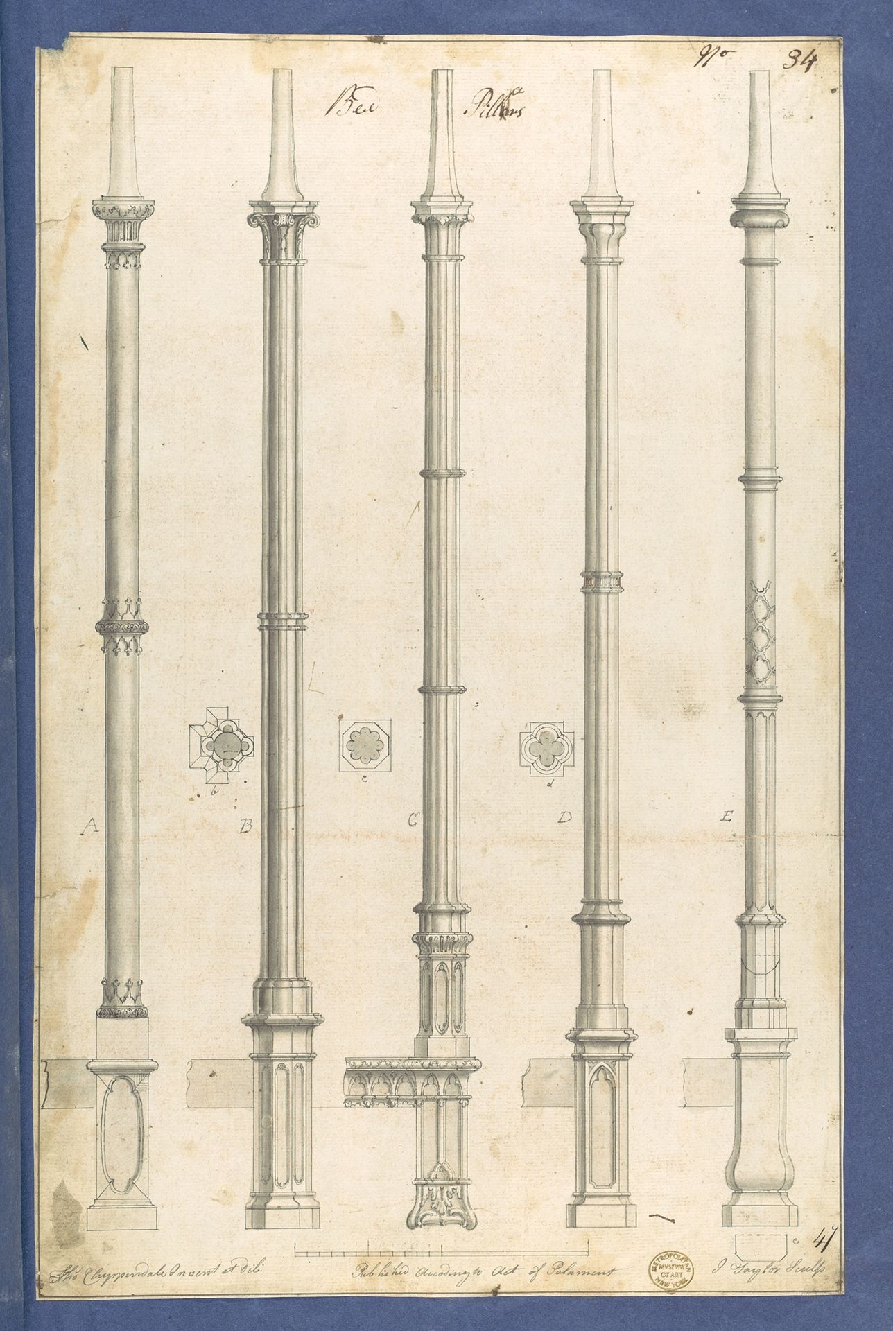 Bed Pillars, in Chippendale Drawings, Vol. I by Thomas Chippendale