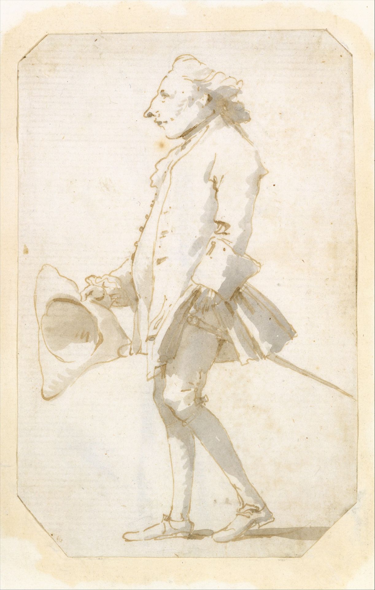Caricature of a Man Holding a Tricorne, Walking to the Left by Giovanni Battista Tiepolo