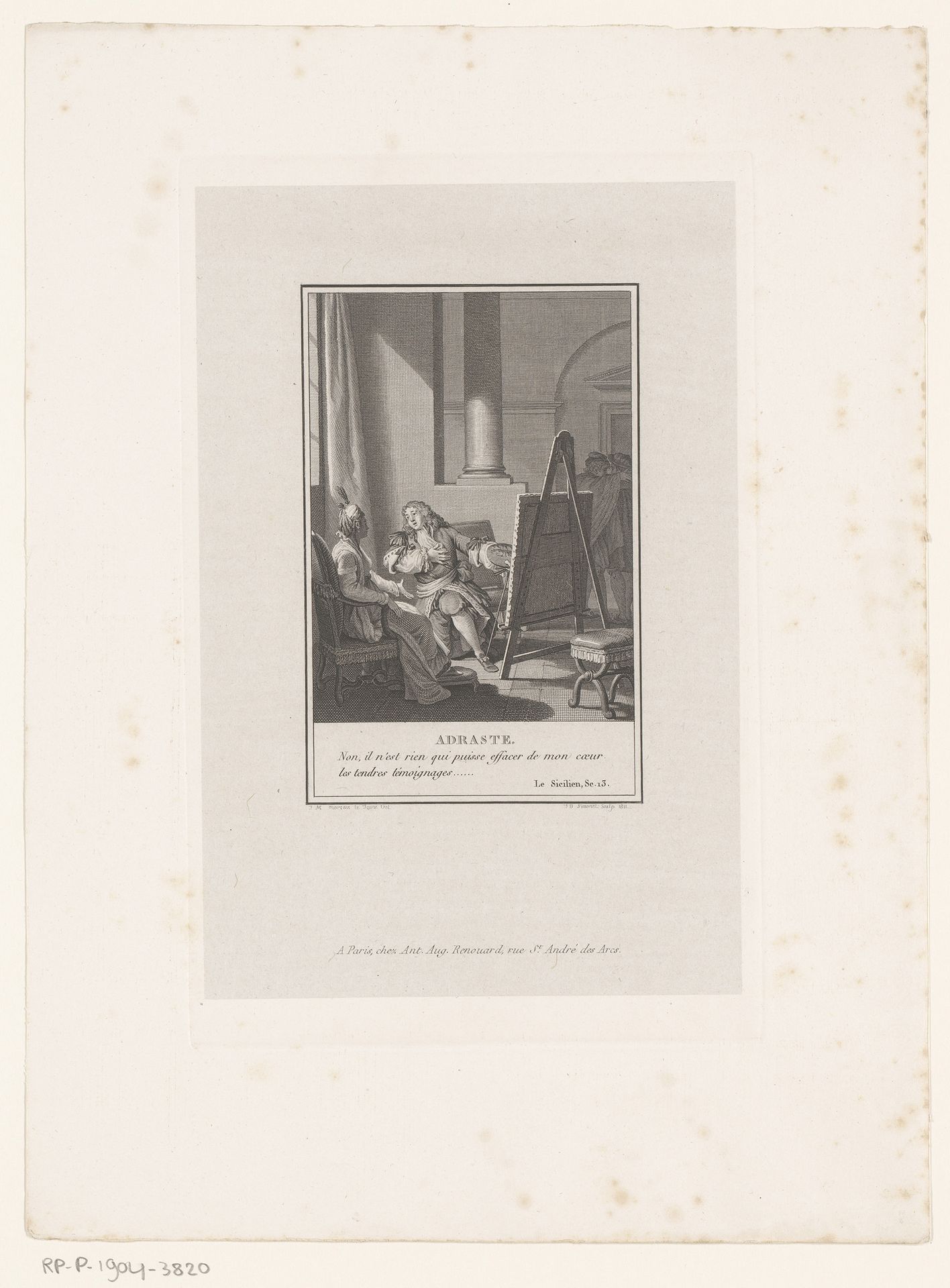 Adraste knielt in de gedaante van een schilder voor zittend model by Jean-Baptiste-Blaise Simonet