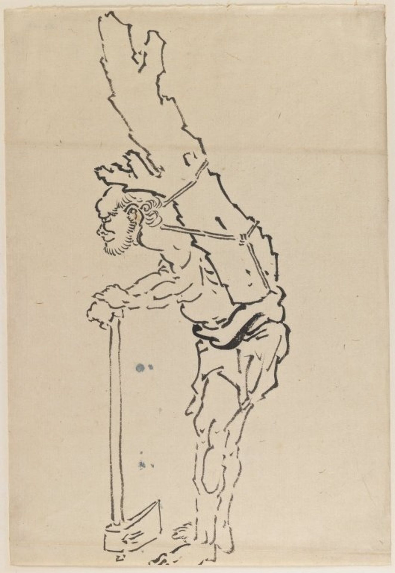 Drawing of Man Resting on Axe and Carrying Part of Tree Trunk on His Back by Katsushika Hokusai