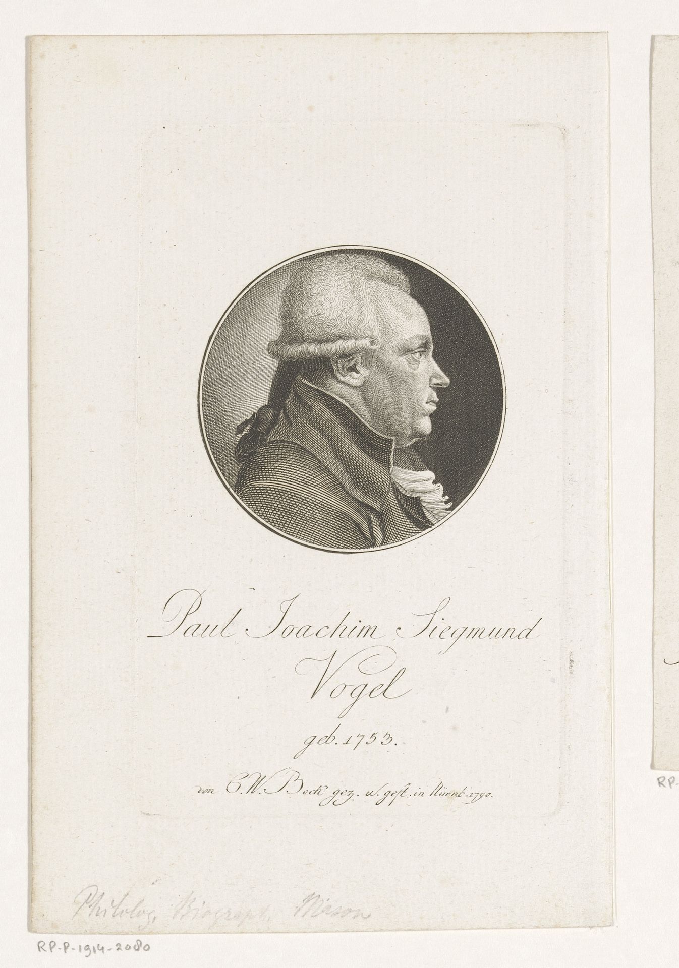 Portret van Paul Joachim Siegmund Vogel by Christoph-Wilhelm Bock