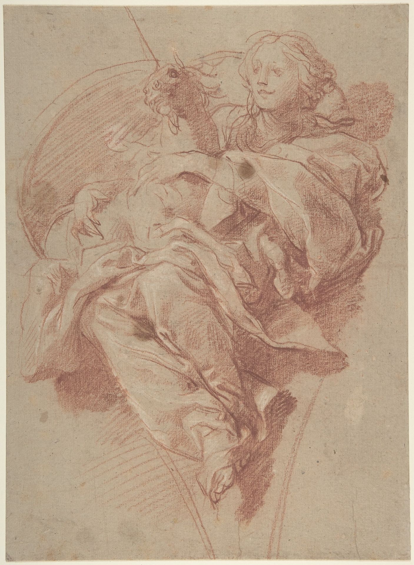Allegorical Figure of Purity with a Unicorn (recto); Study for Drapery (verso) by Baldassarre Franceschini (il Volterrano)