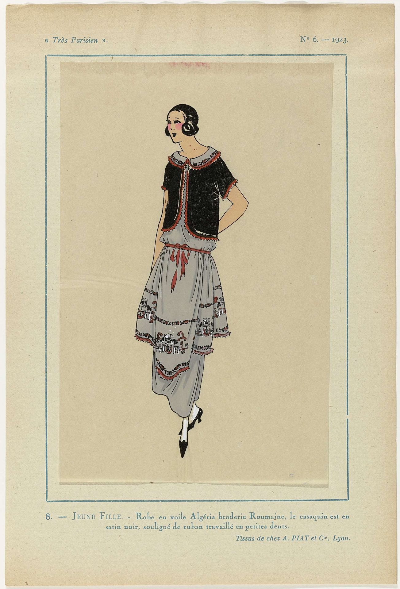 Très Parisien, 1923, No 6: 8. JEUNE FILLE. - Robe en voile Algéria... by Anonymous