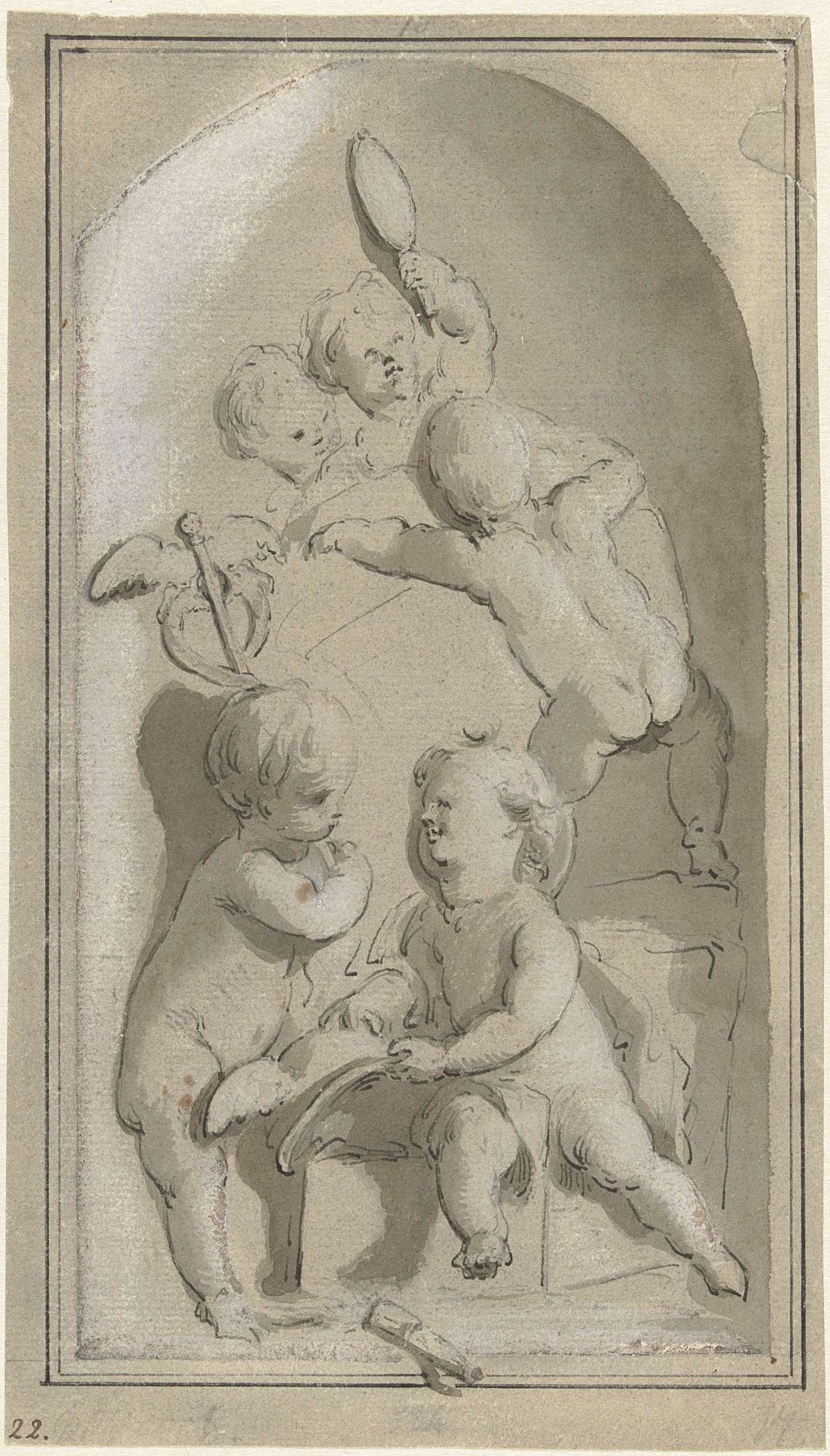 Allegorie met vijf putti met de attributen van Mercurius by Anonymous