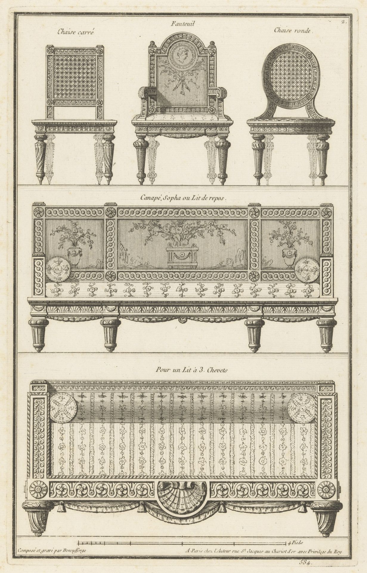 Stoelen, sofa en bed by Jean François de Neufforge