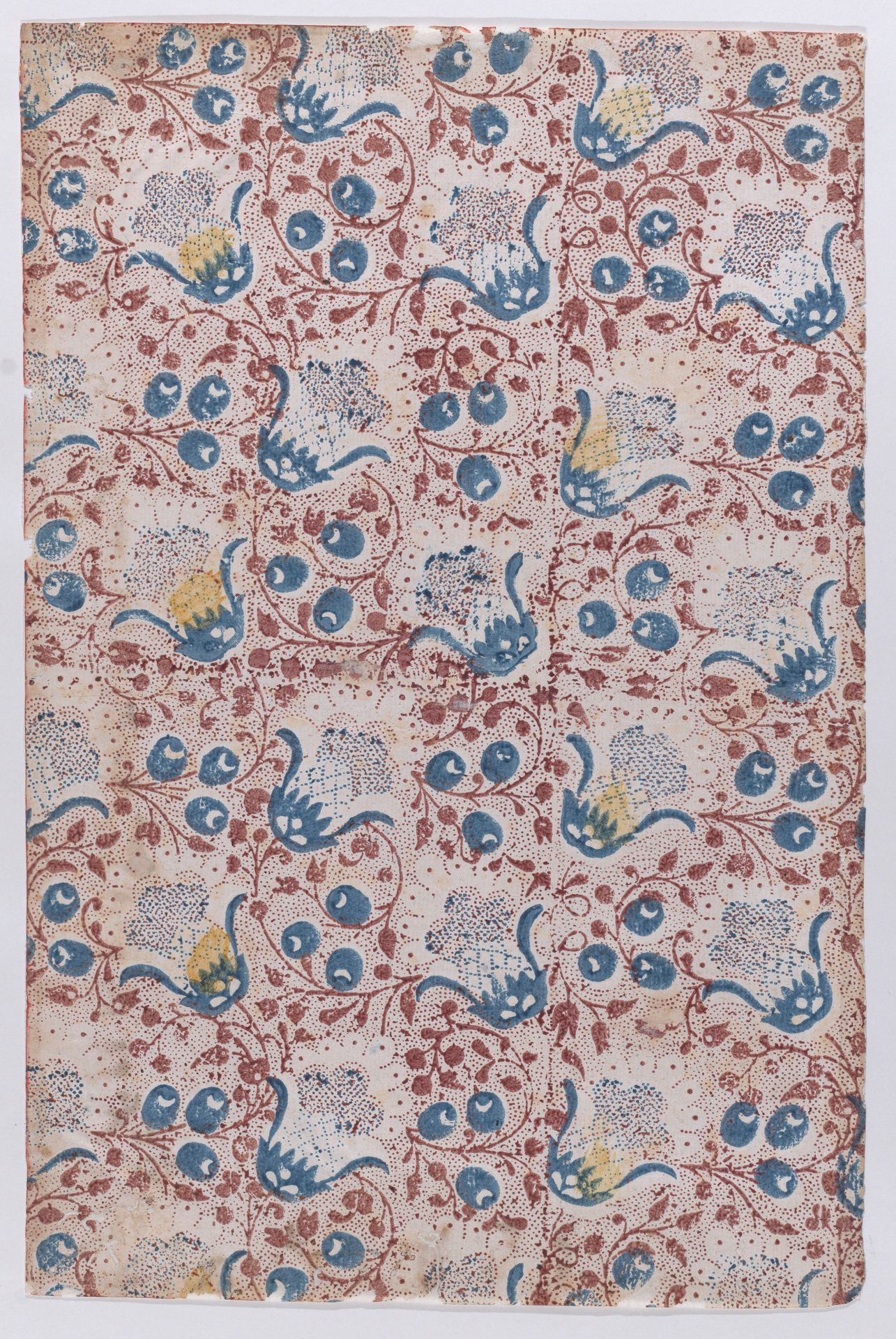 Sheet with overall dot, floral, and vine pattern by Anonymous