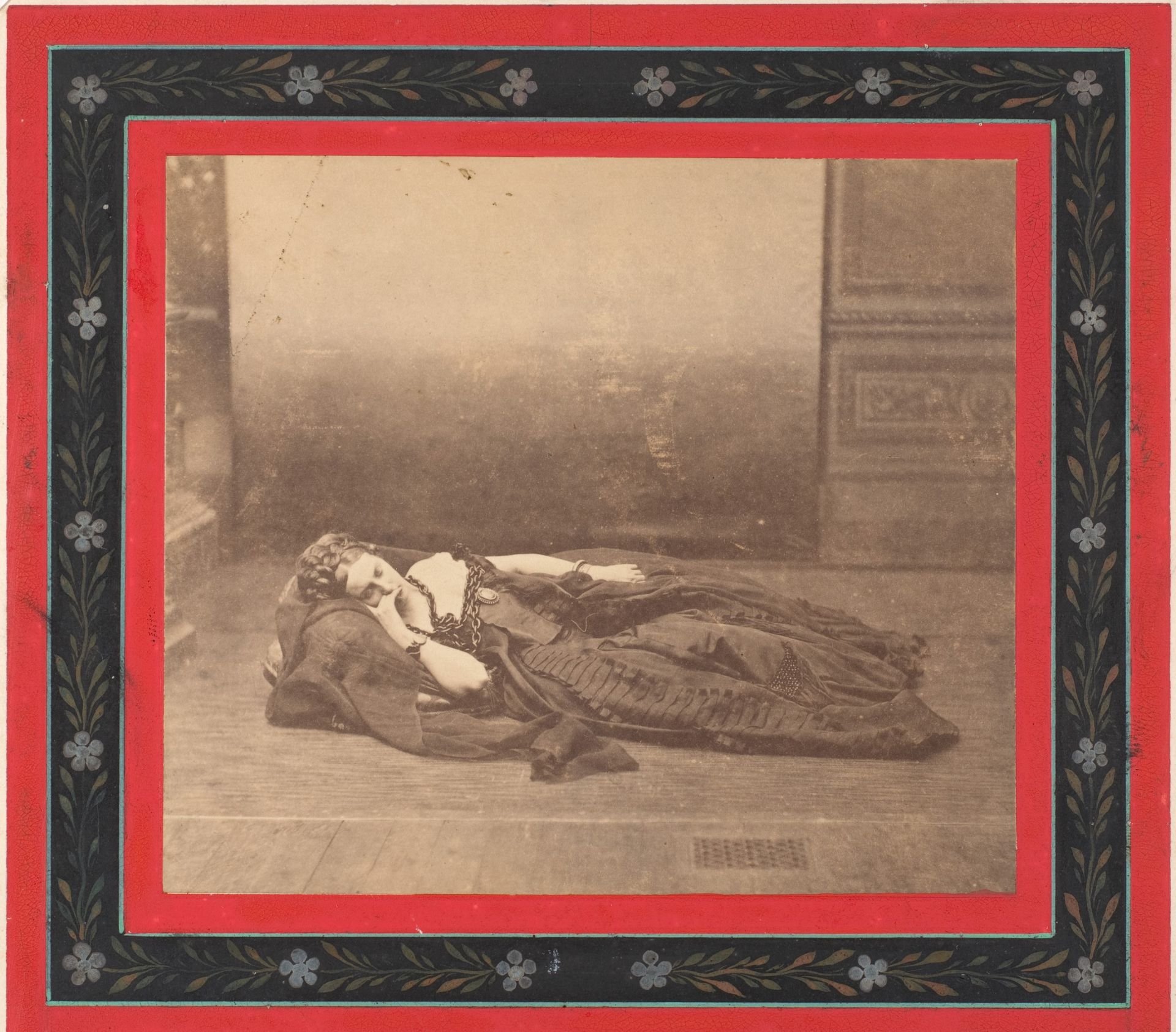 [La Comtesse Reclining in Dark Dress with Chain Around Neck] by Pierre-Louis Pierson