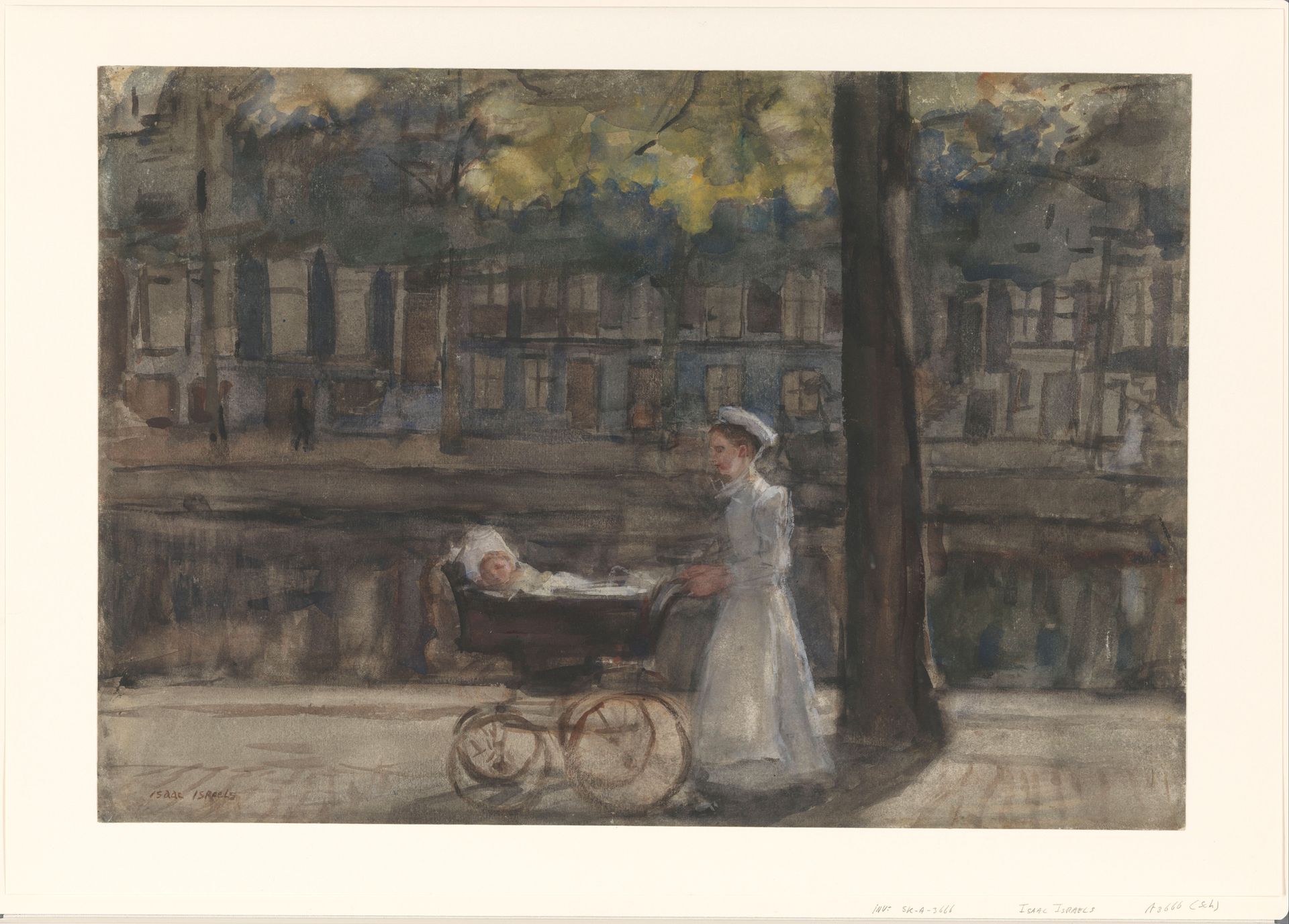 Housemaid with pram on Keizersgracht by Isaac Israels
