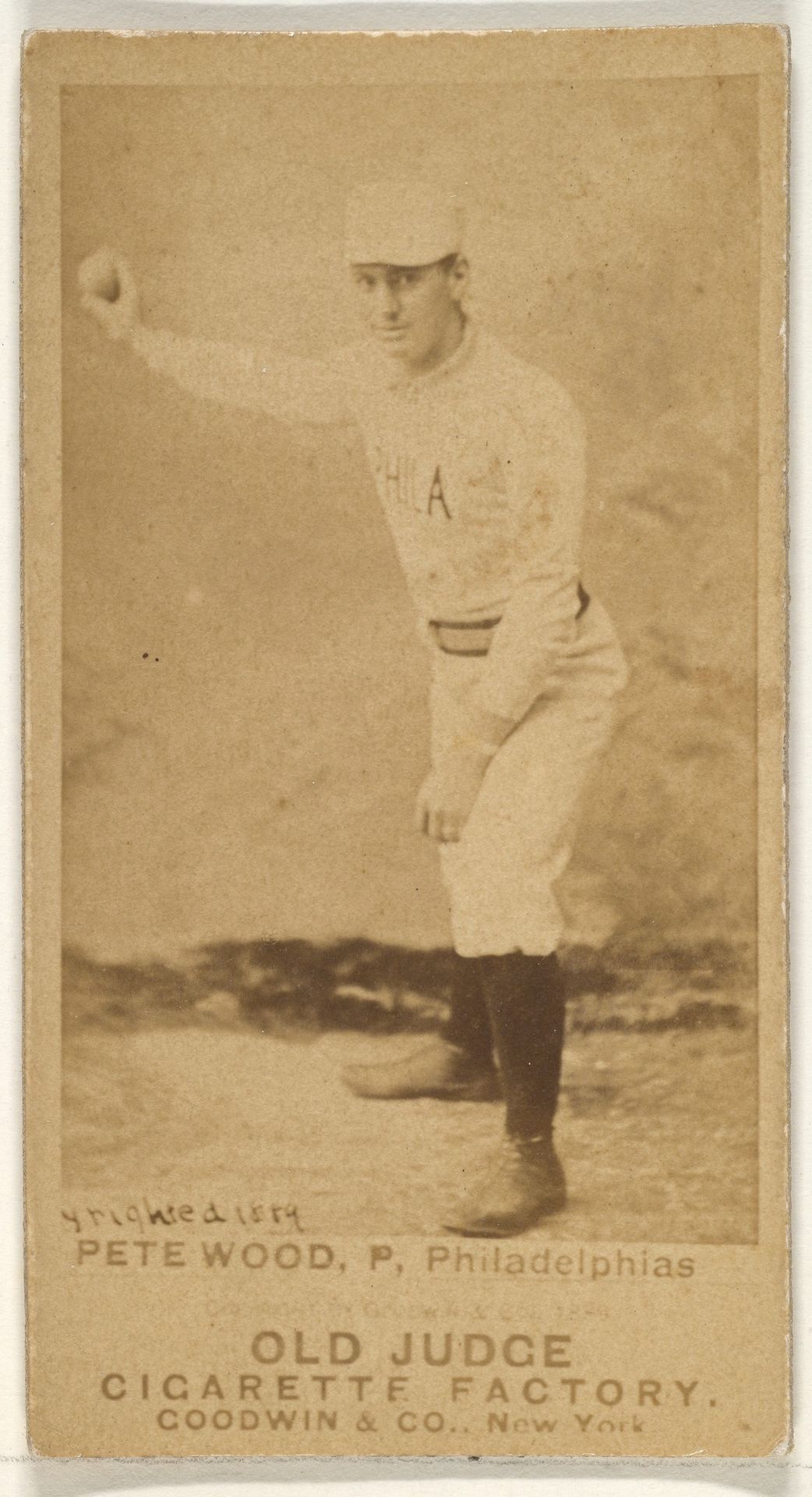 Peter Burke "Pete" Wood, Pitcher, Philadelphia, from the Old Judge series (N172) for Old Judge Cigarettes by Goodwin & Company