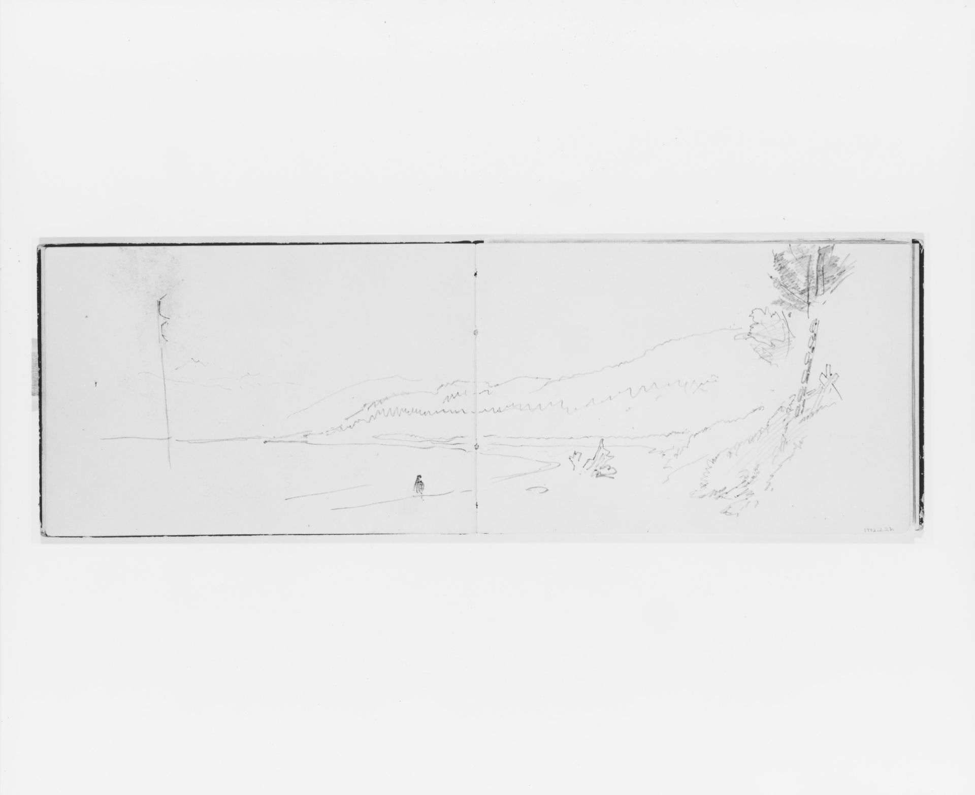 Bay, Hill, and Figure on Shore (from Sketchbook X) by William Trost Richards