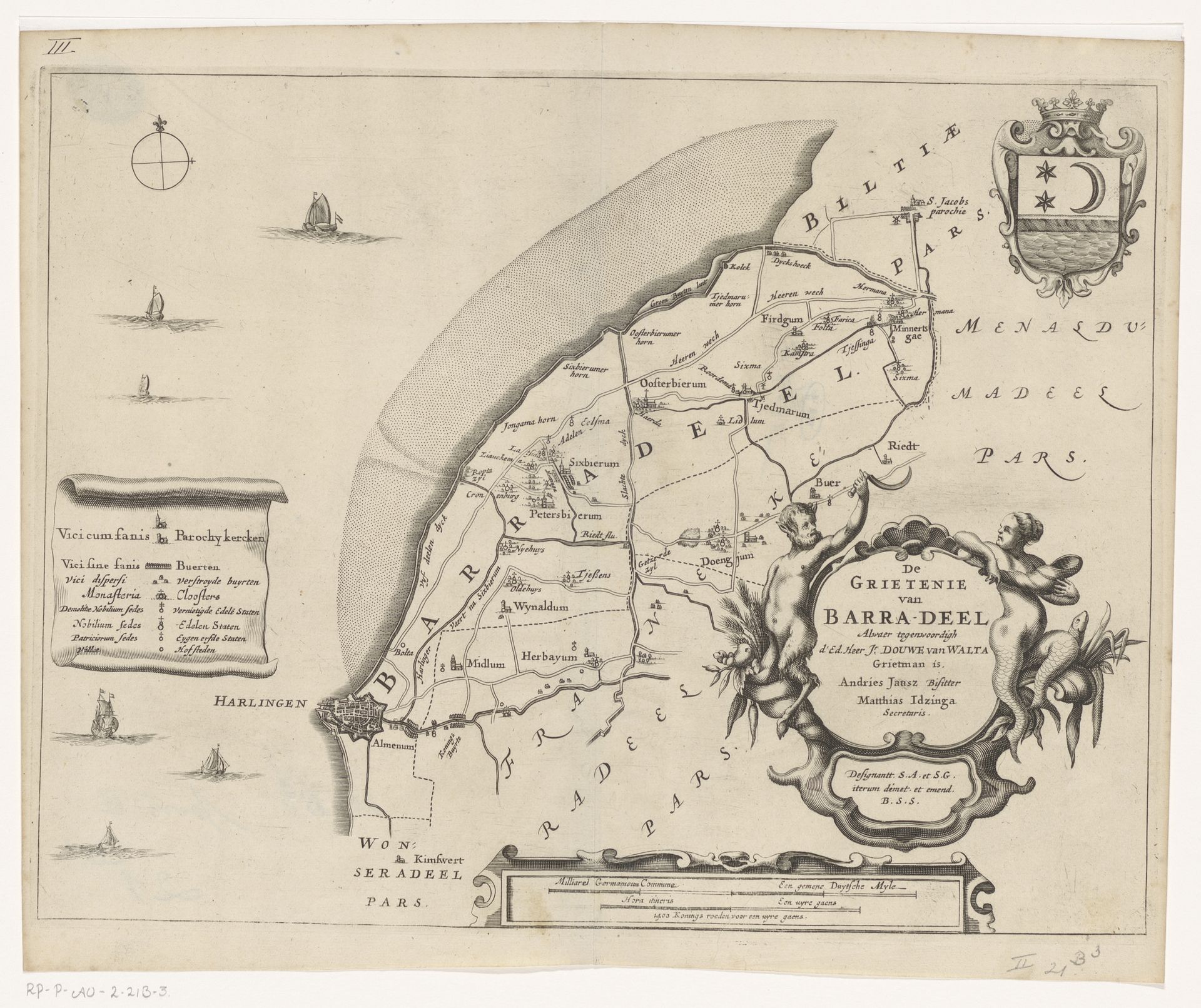 Kaart van de grietenij Barradeel by Jacob van Meurs