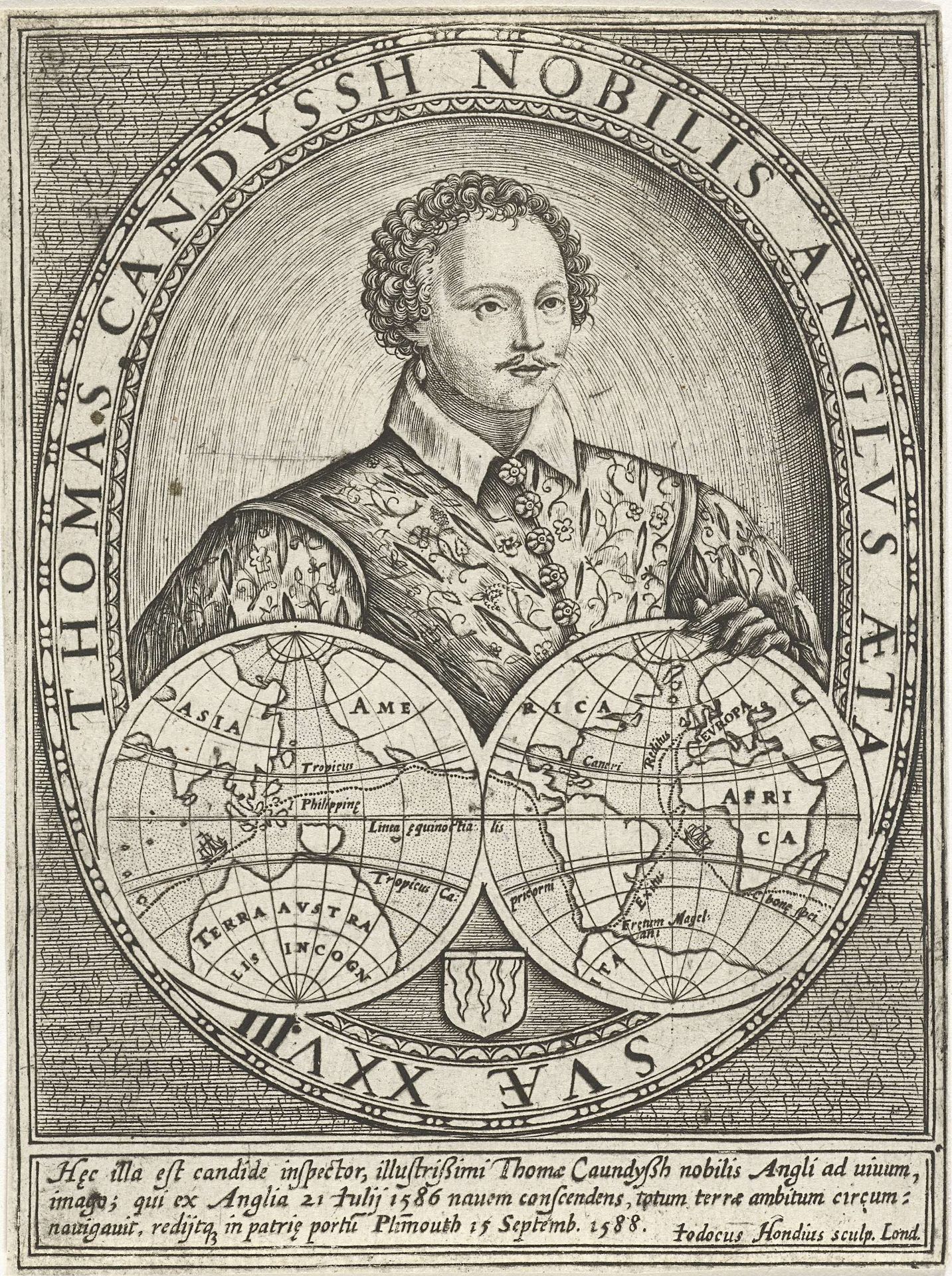 Portret van Thomas Cavendish by Jodocus (I) Hondius