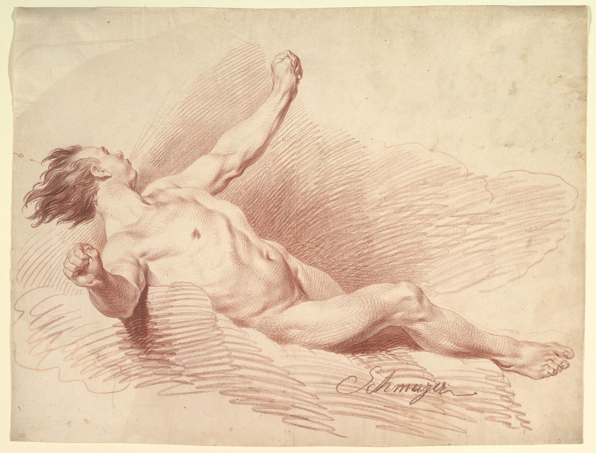 Reclining Male Nude, as Wind God on Clouds by Jakob Matthias Schmutzer