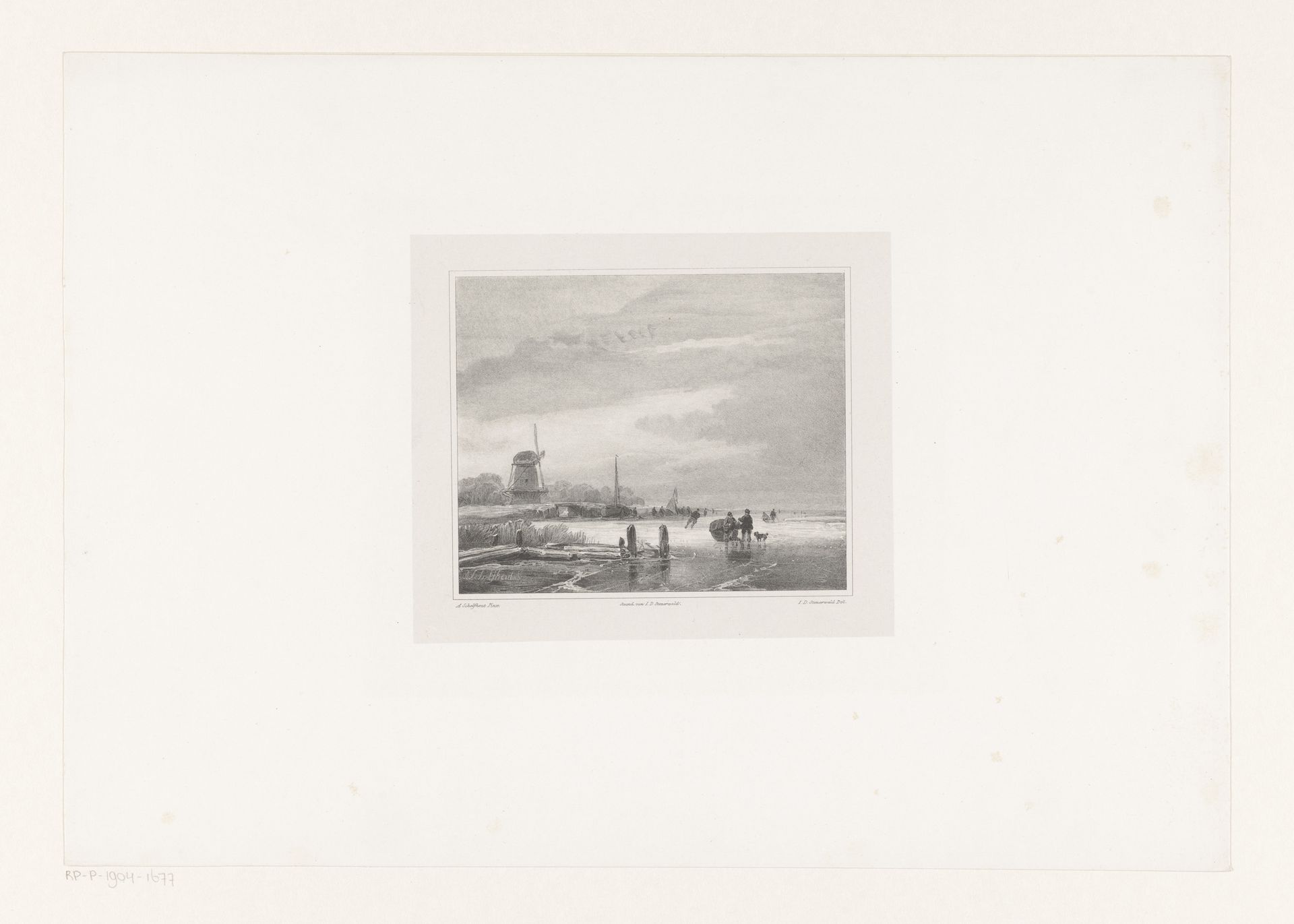 Figuren op ijs bij een molen by Jan Dam Steuerwald
