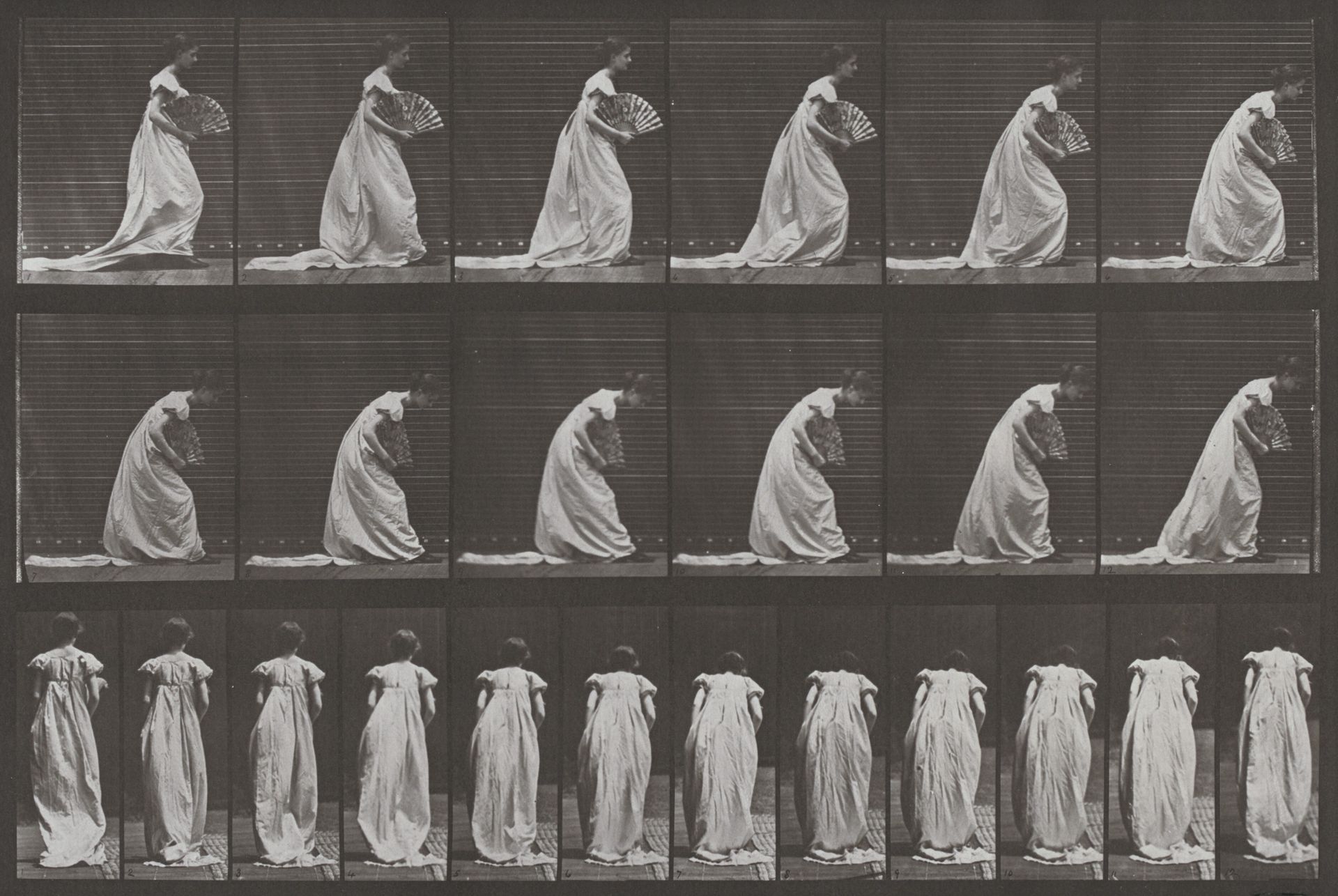 Plate Number 199. Curtesying, a fan in right hand by Eadweard Muybridge