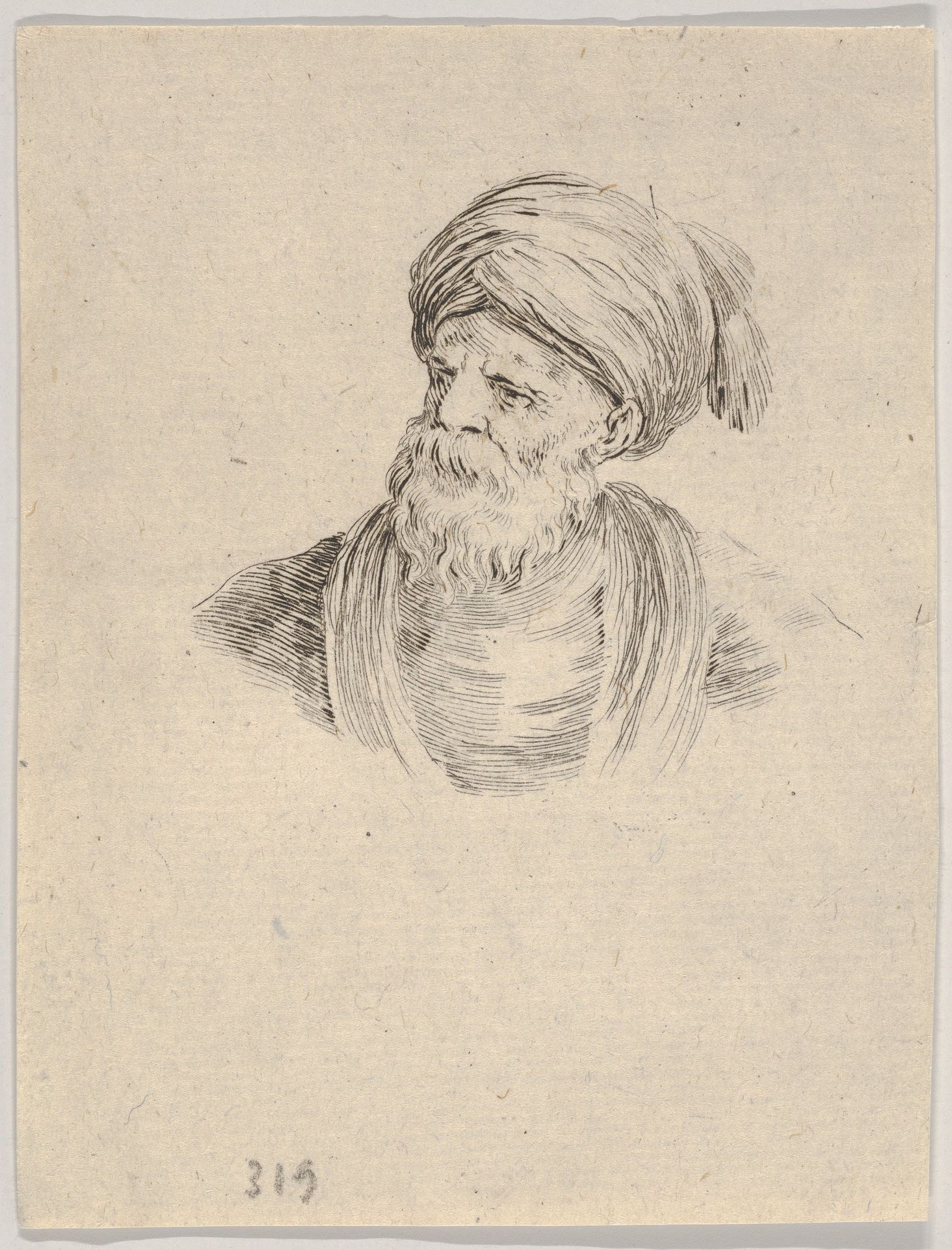 Plate 12: bust of an old Turkish man in a turban, looking towards the left, from 'Various heads and figures' (Diverses têtes et figures) by Stefano della Bella