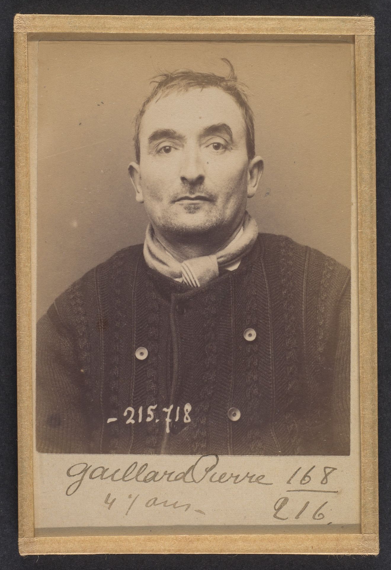 Gaillard. Pierre, Auguste. 47 ans, né à Foulanges (Cantal). Employé de commerce. Anarchiste. 15/3/94. by Alphonse Bertillon