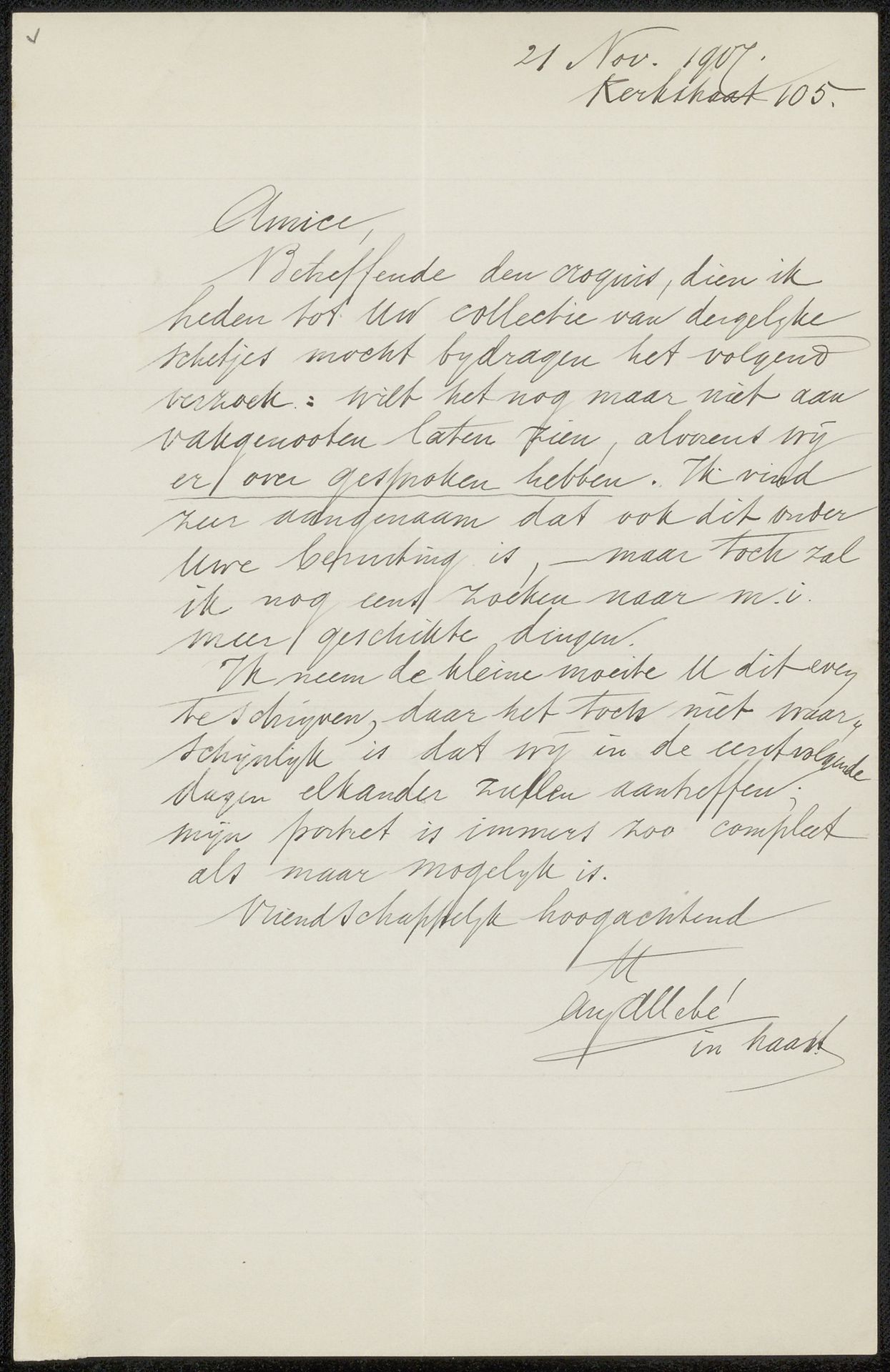 Brief aan Jan Veth by August Allebé
