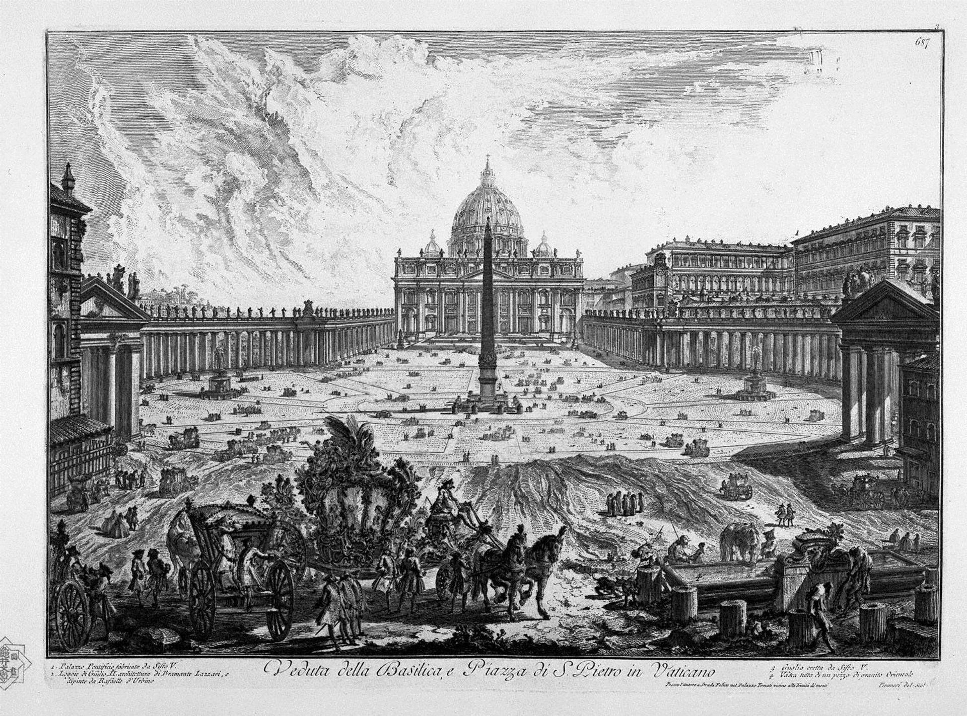 Porch View of the insignia Vatican Basilica and Piazza adjacent coll`ampio by Giovanni Battista Piranesi