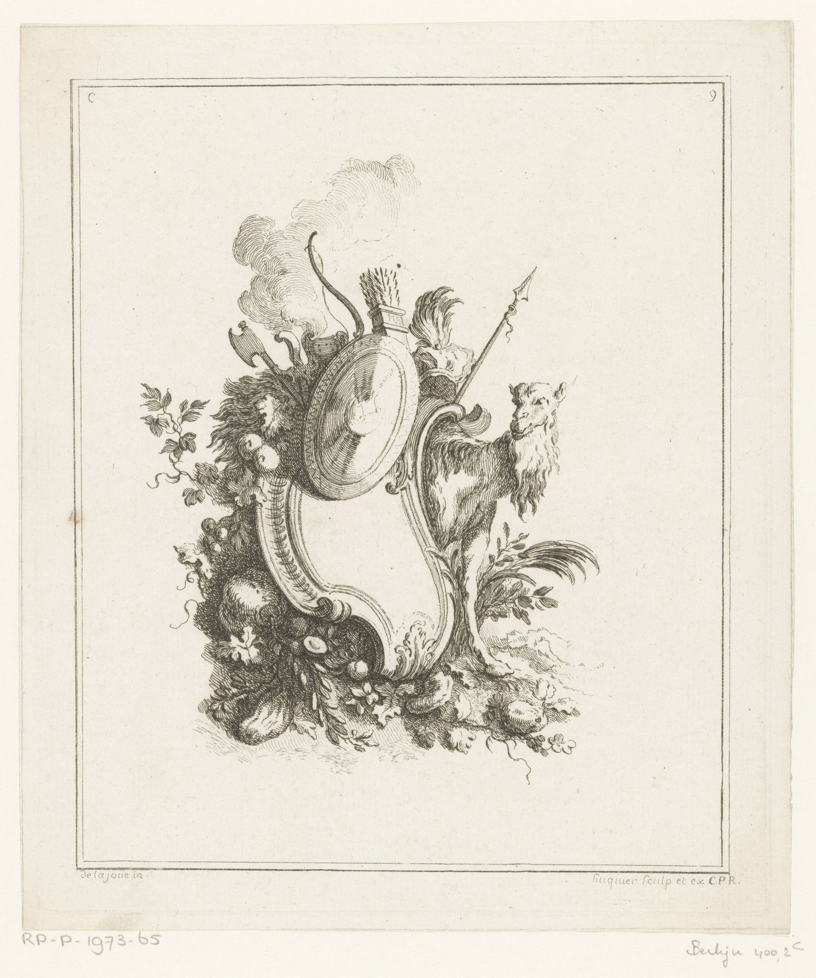 Cartouche met kameel by Gabriel Huquier