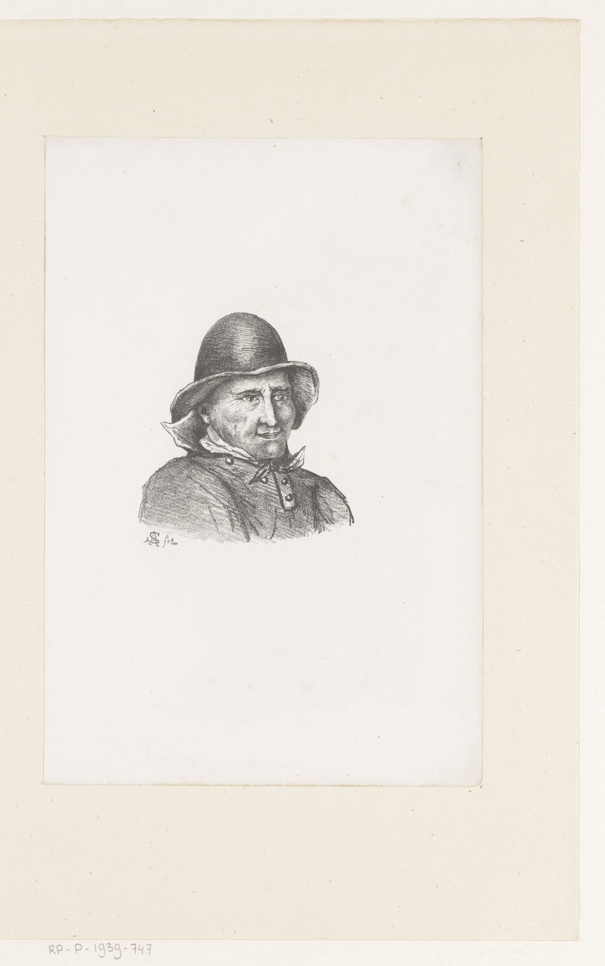 Man met hoed en zakdoek rond zijn nek by Jeremias Adriaan Adolf Schill