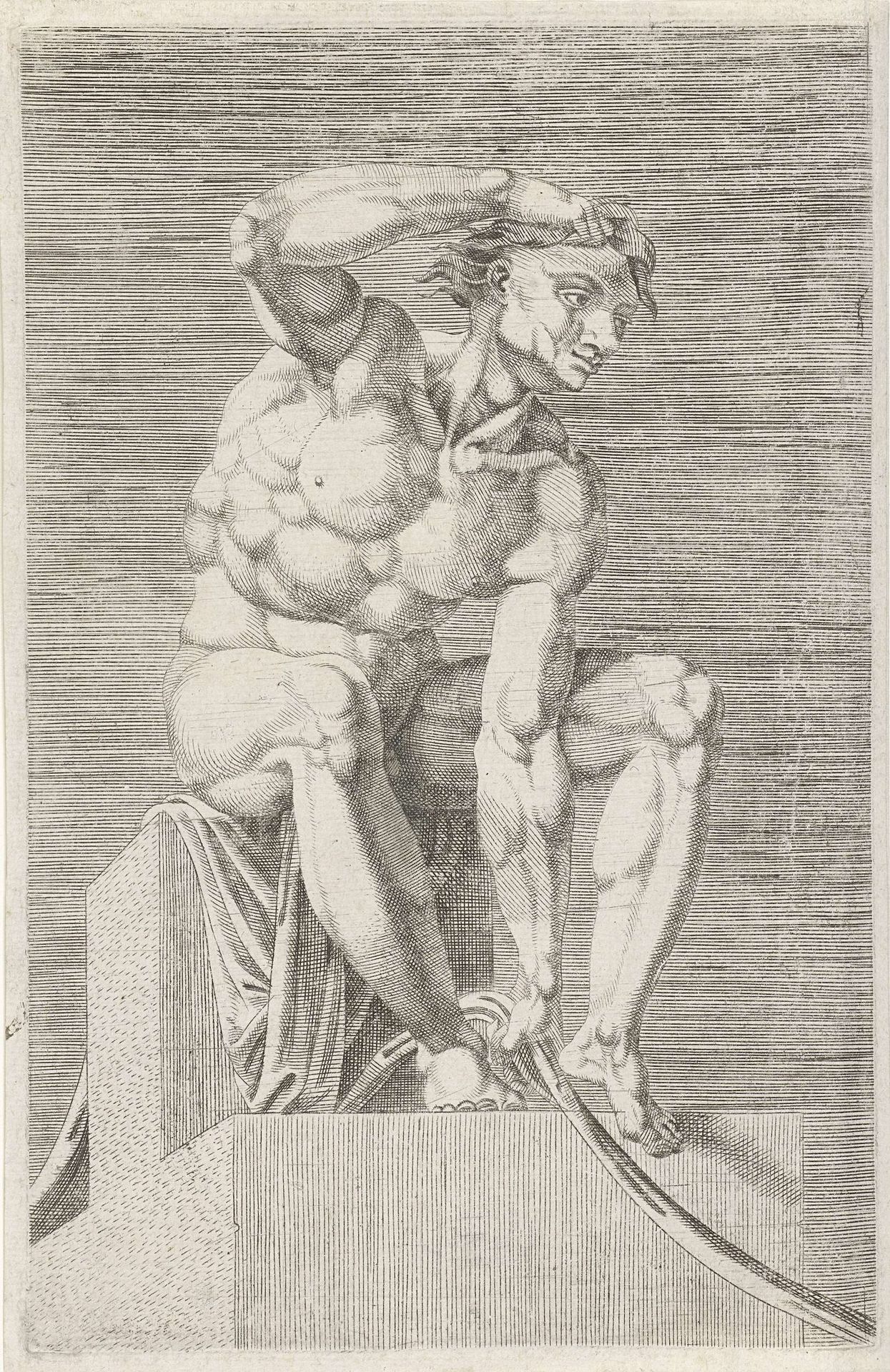 Zittend naakt uit de Sixtijnse kapel. by Dirck Volckertsz Coornhert