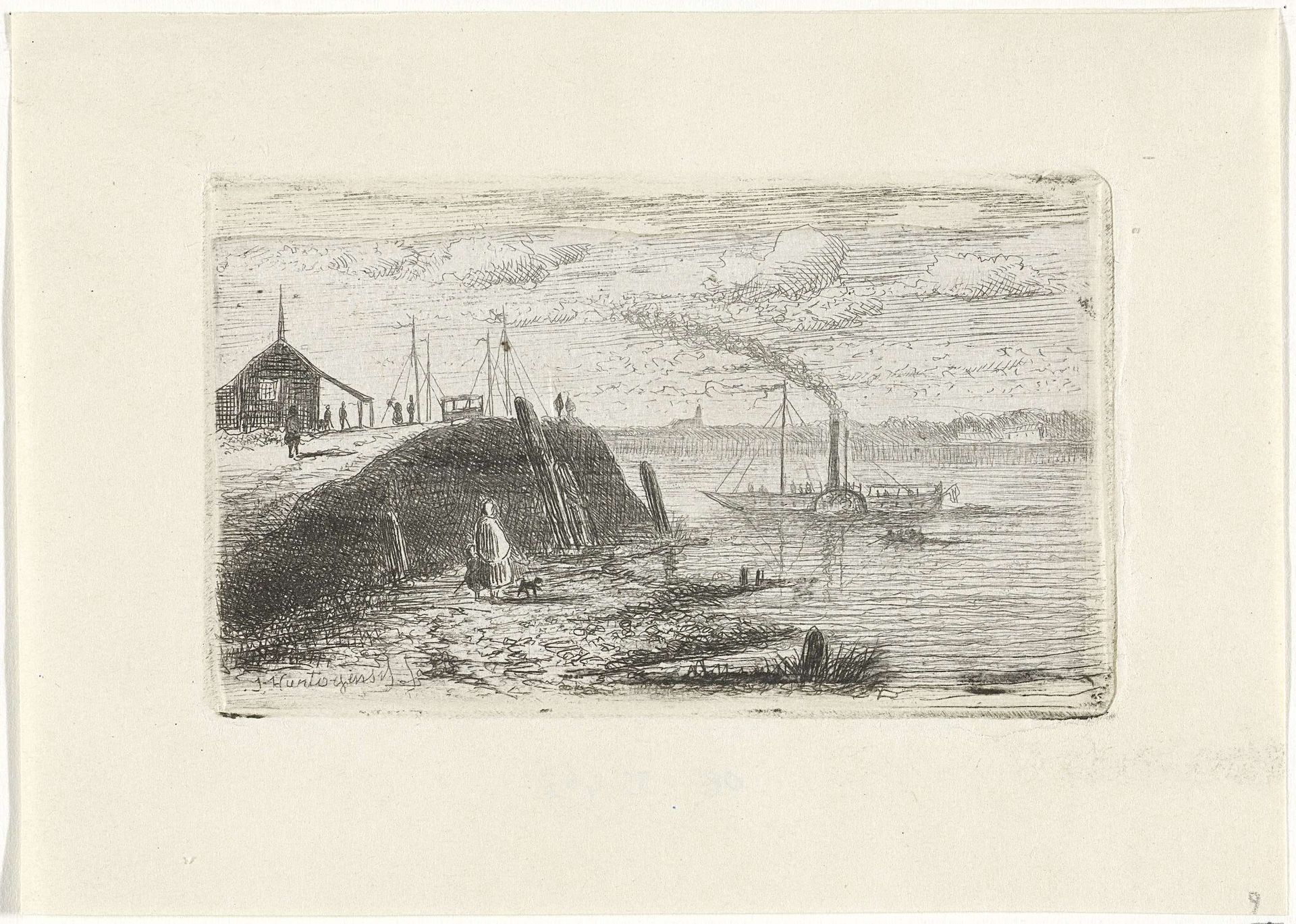 Riviergezicht met een stoomboot by Joseph Hartogensis