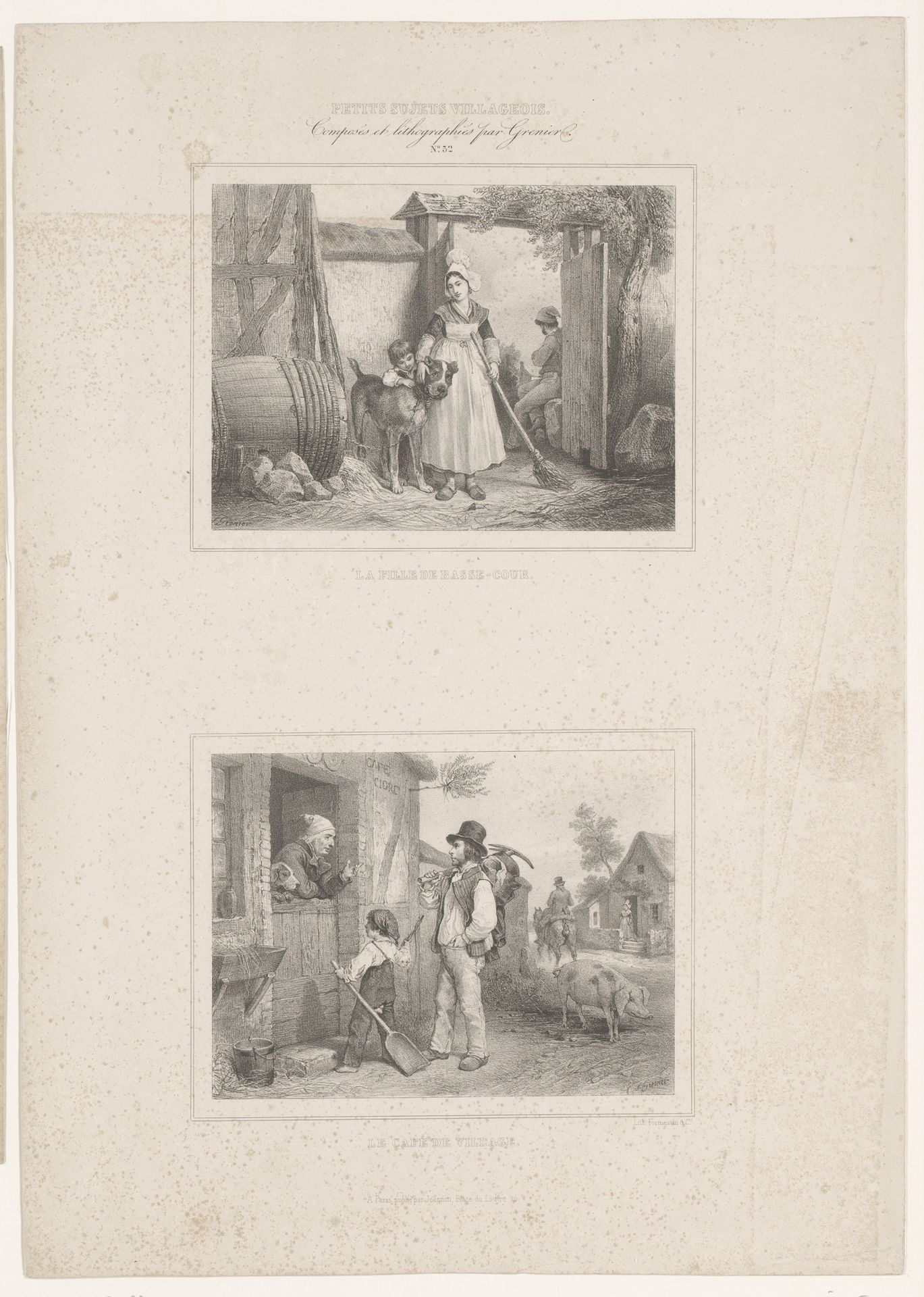 Meisje met hond en kind op boerenerf by François Grenier