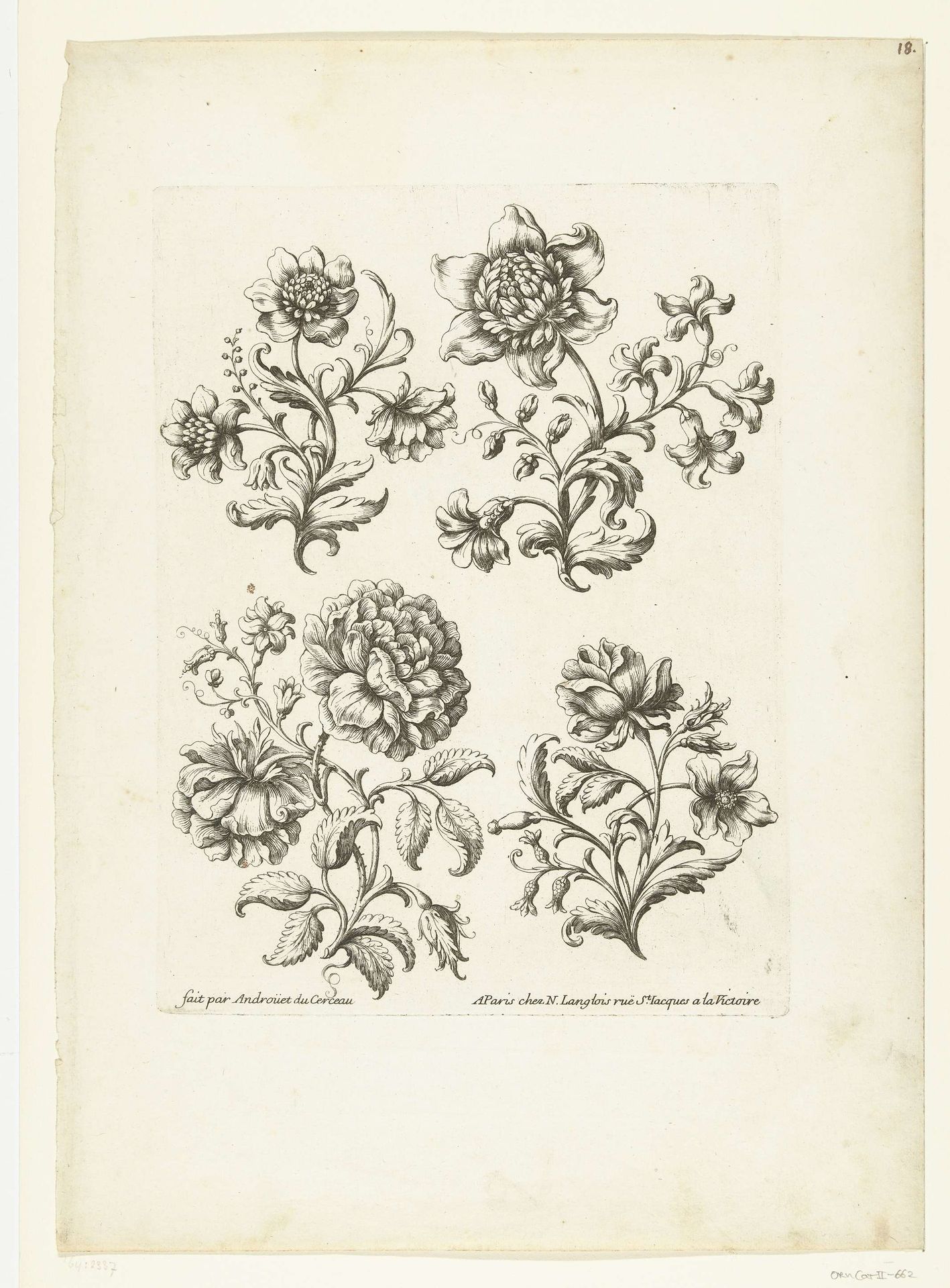 Vier twijgjes met bloemen by Paul Androuet Ducerceau