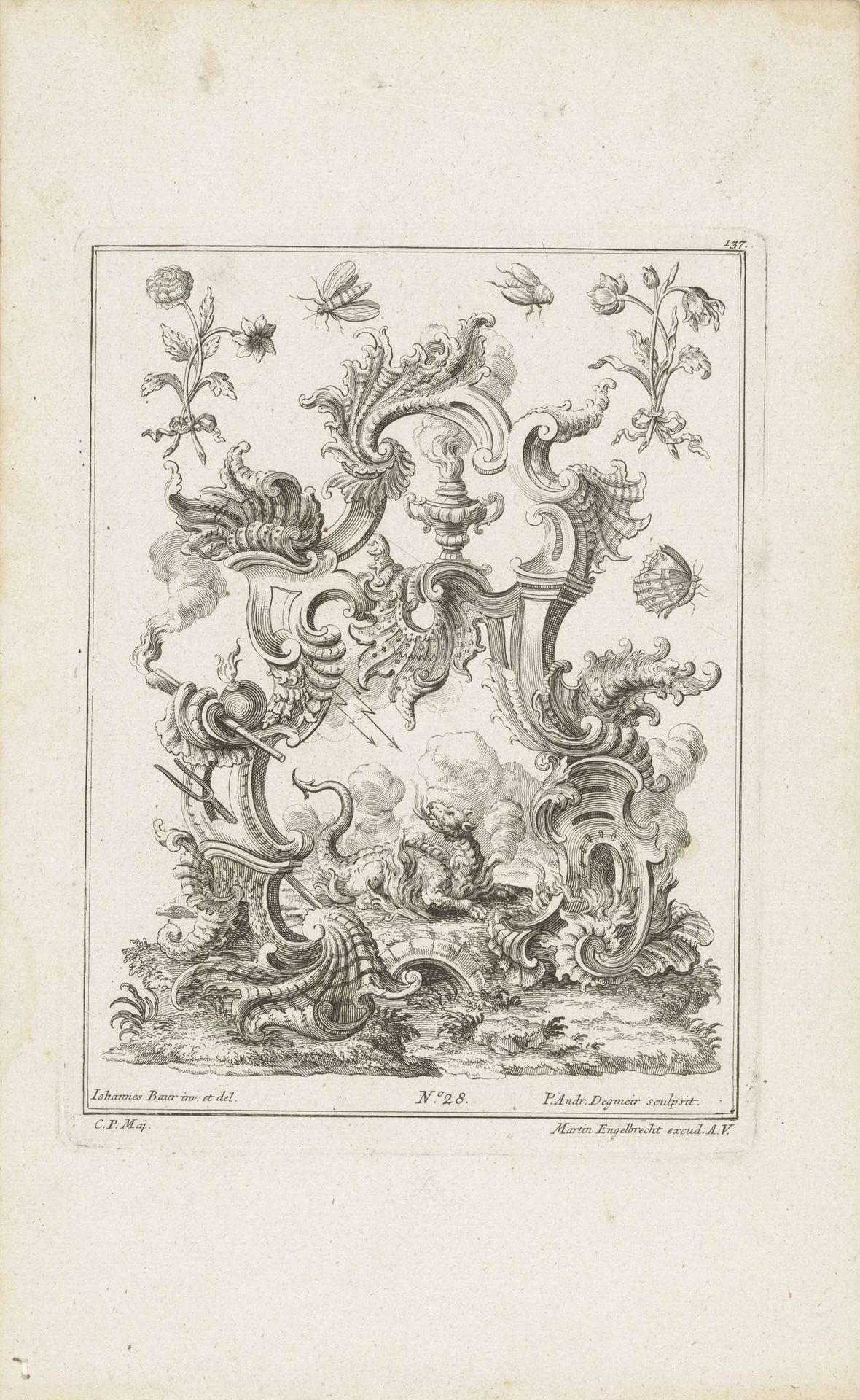 Rocaille met een vuurspuwende draak by Philipp Andreas Degmair