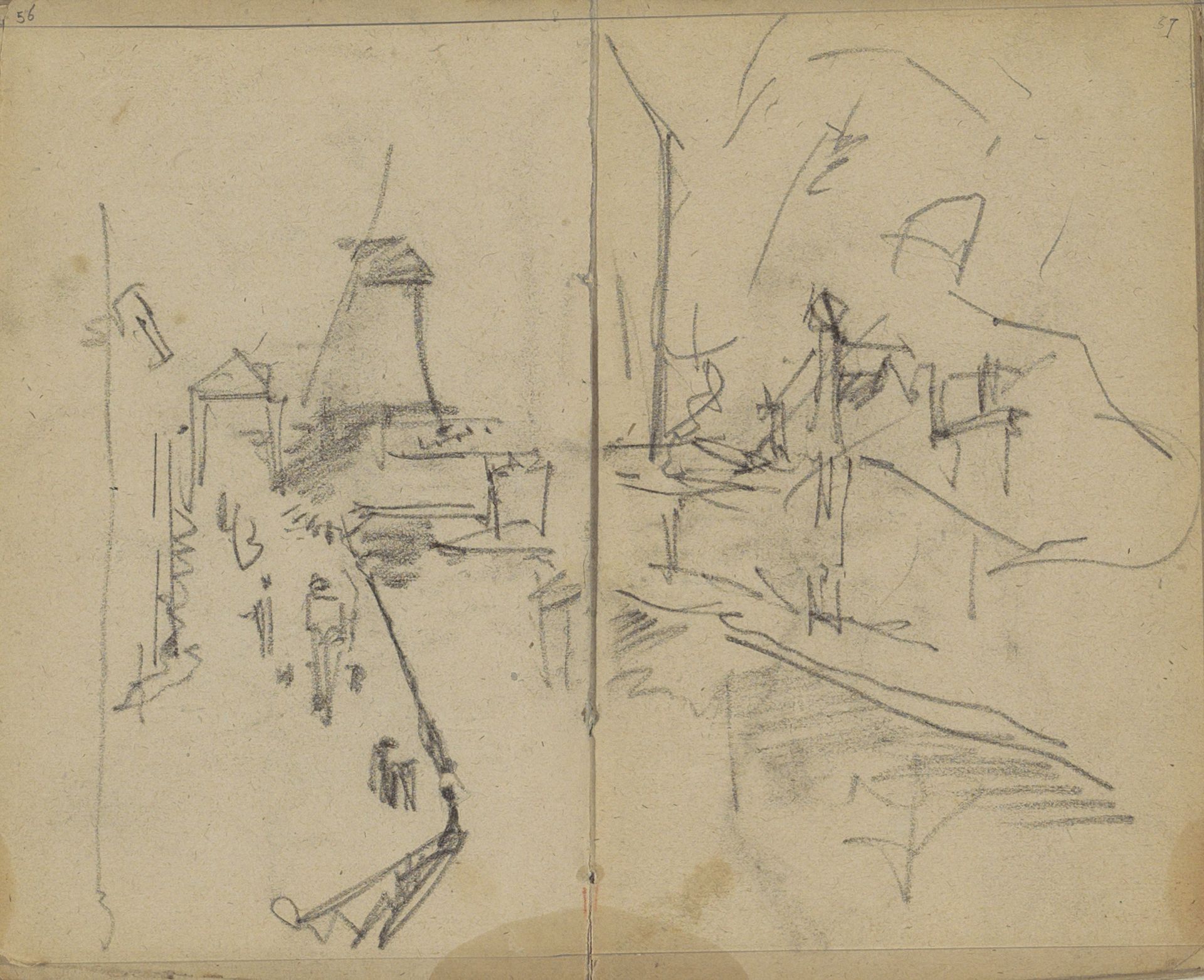 Stadsgezicht met een gracht en een molen, mogelijk Delft by George Hendrik Breitner