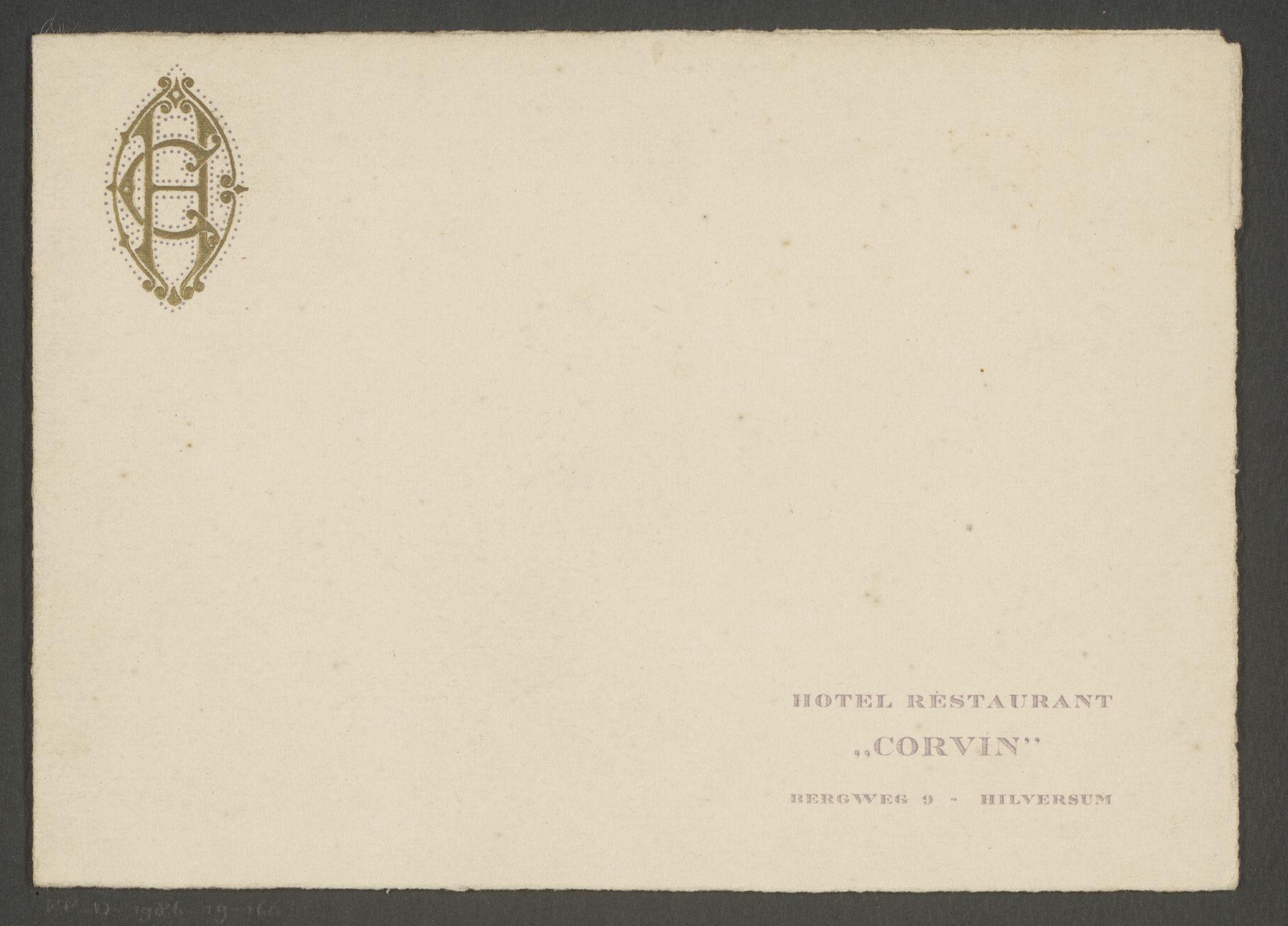 Reclamekaart voor hotel-restaurant Corvin te Hilversum by Reinier Willem Petrus de (1874-1952) Vries