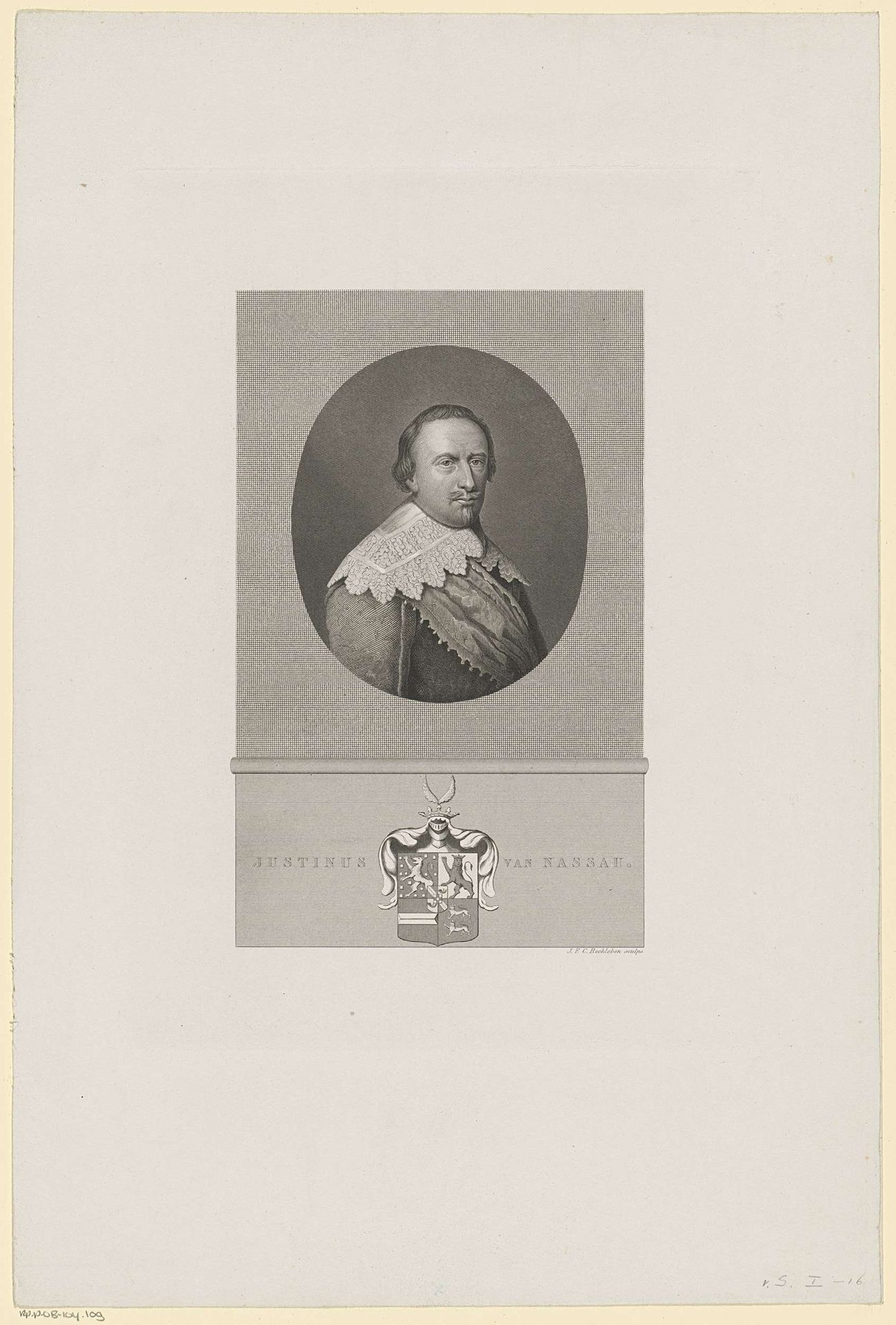 Portret van Justinus, graaf van Nassau by Jan Frederik Christiaan Reckleben