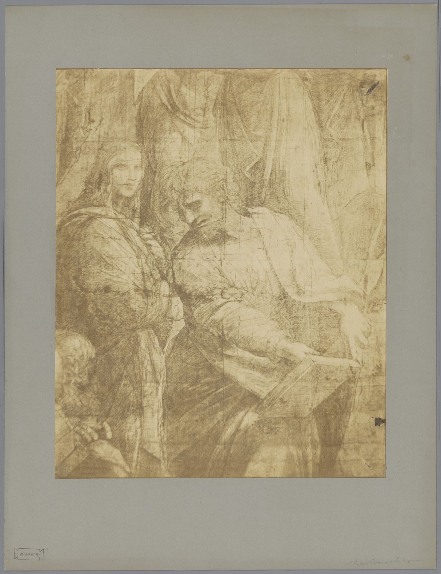 Fotoreproductie van tekening/karton voor De School van Athene, Biblioteca Ambrosiana te Milaan by Pompeo Pozzi