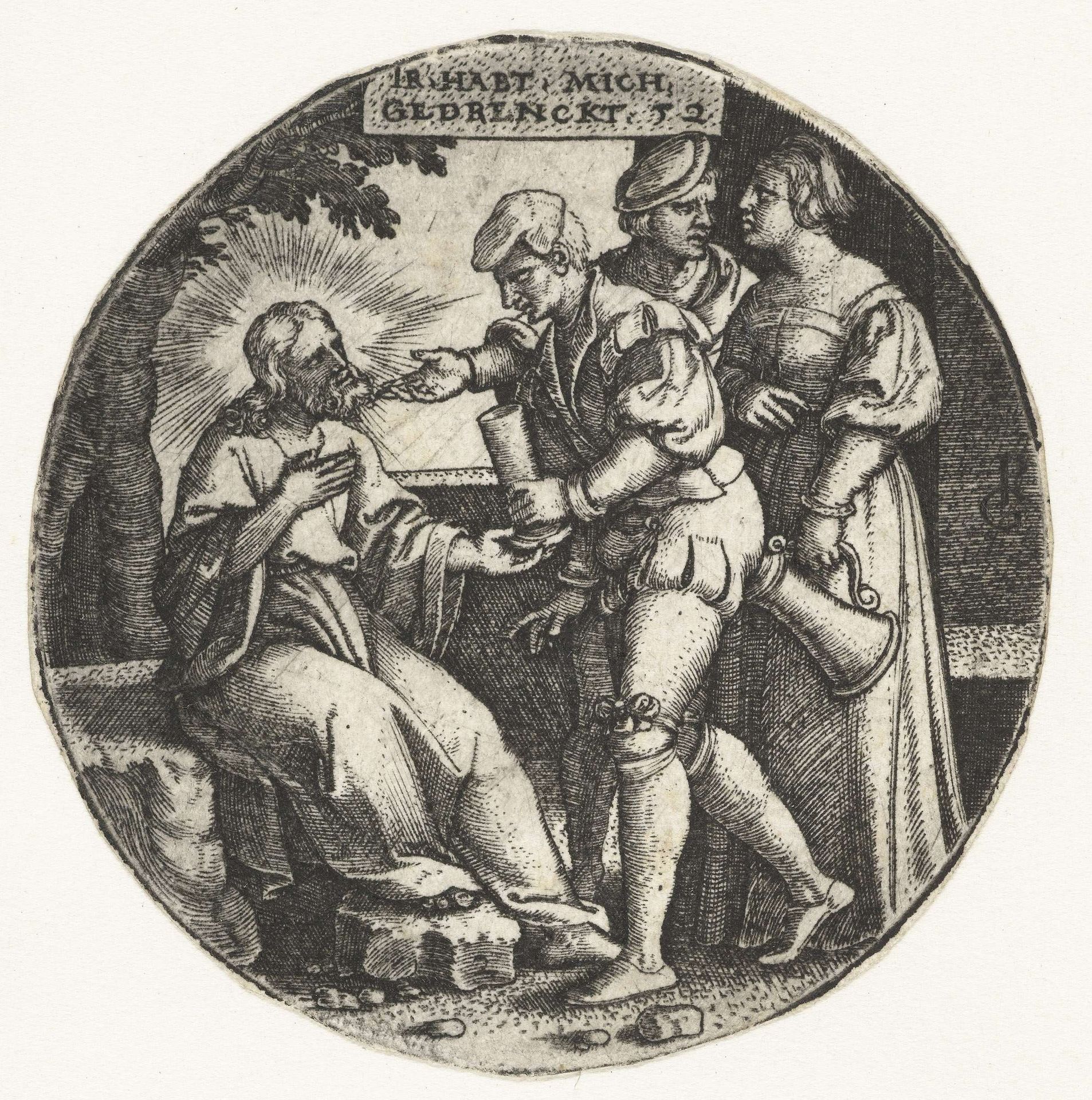 Christus heeft dorst en krijgt drinken aangeboden by Georg Pencz