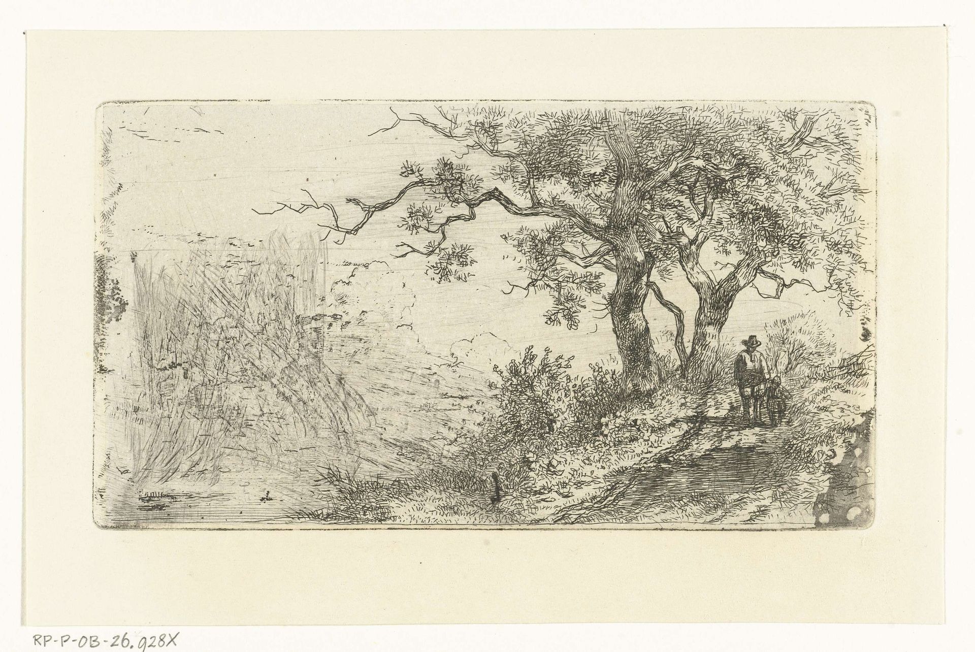 Landschap met man en kind by Albertus Brondgeest