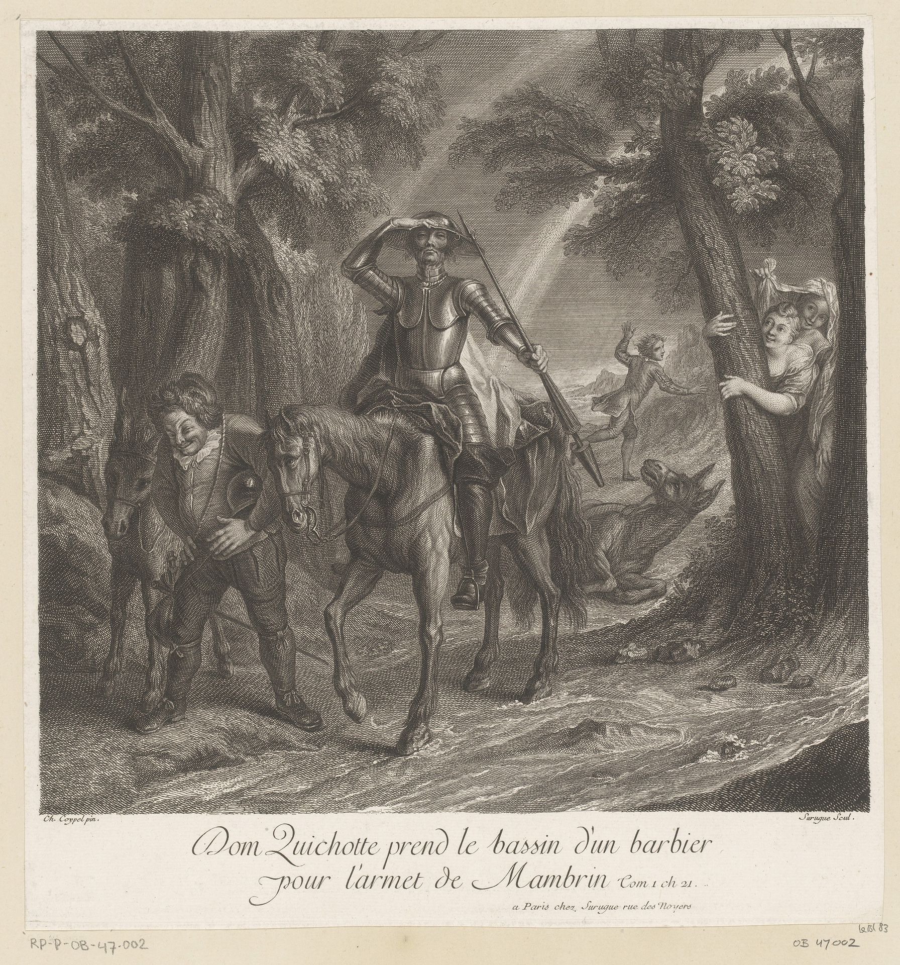 Don Quichot draagt een scheerbekken als helm by Louis Surugue
