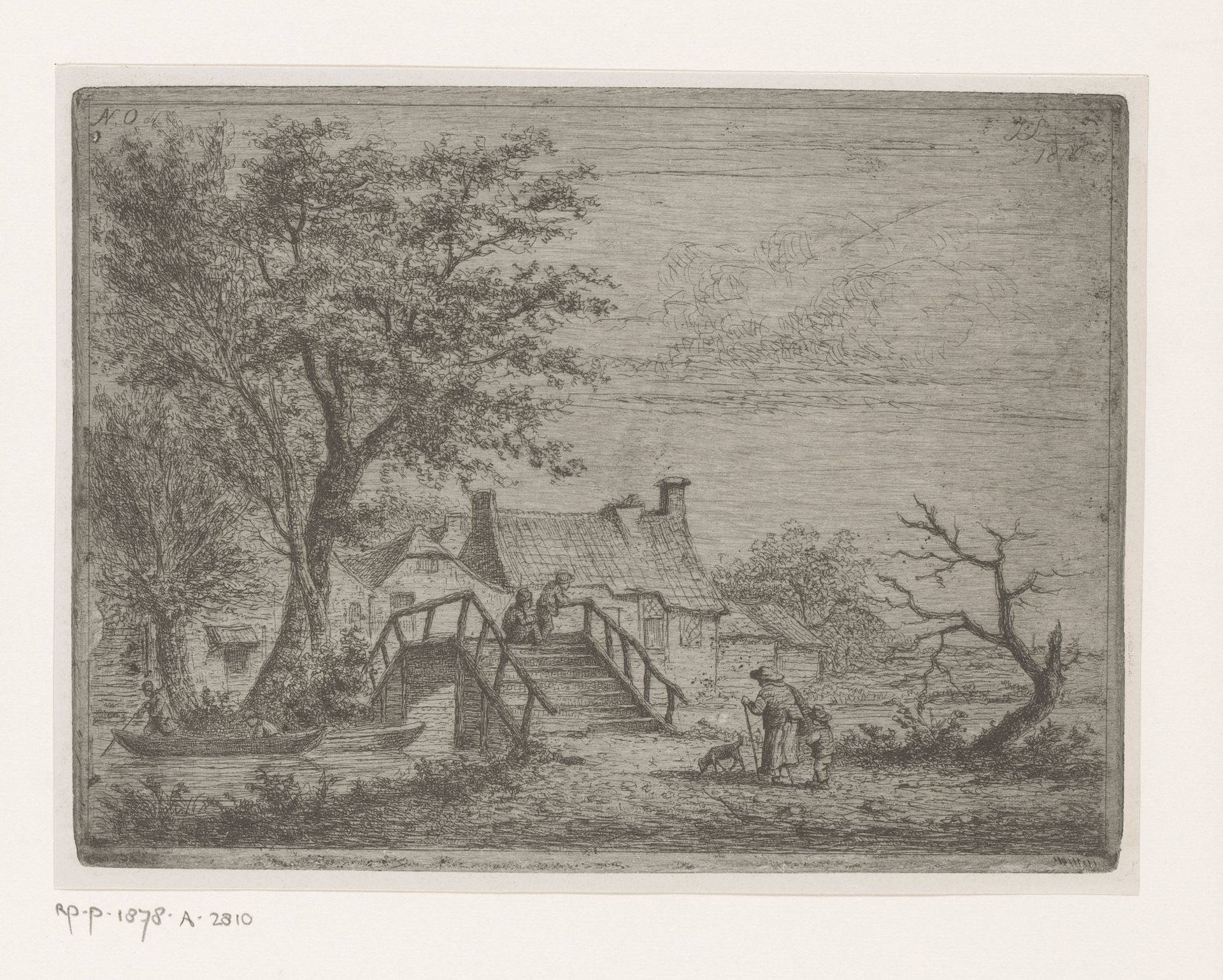Landschap met houten brug over een rivier by Jean Théodore Joseph Linnig