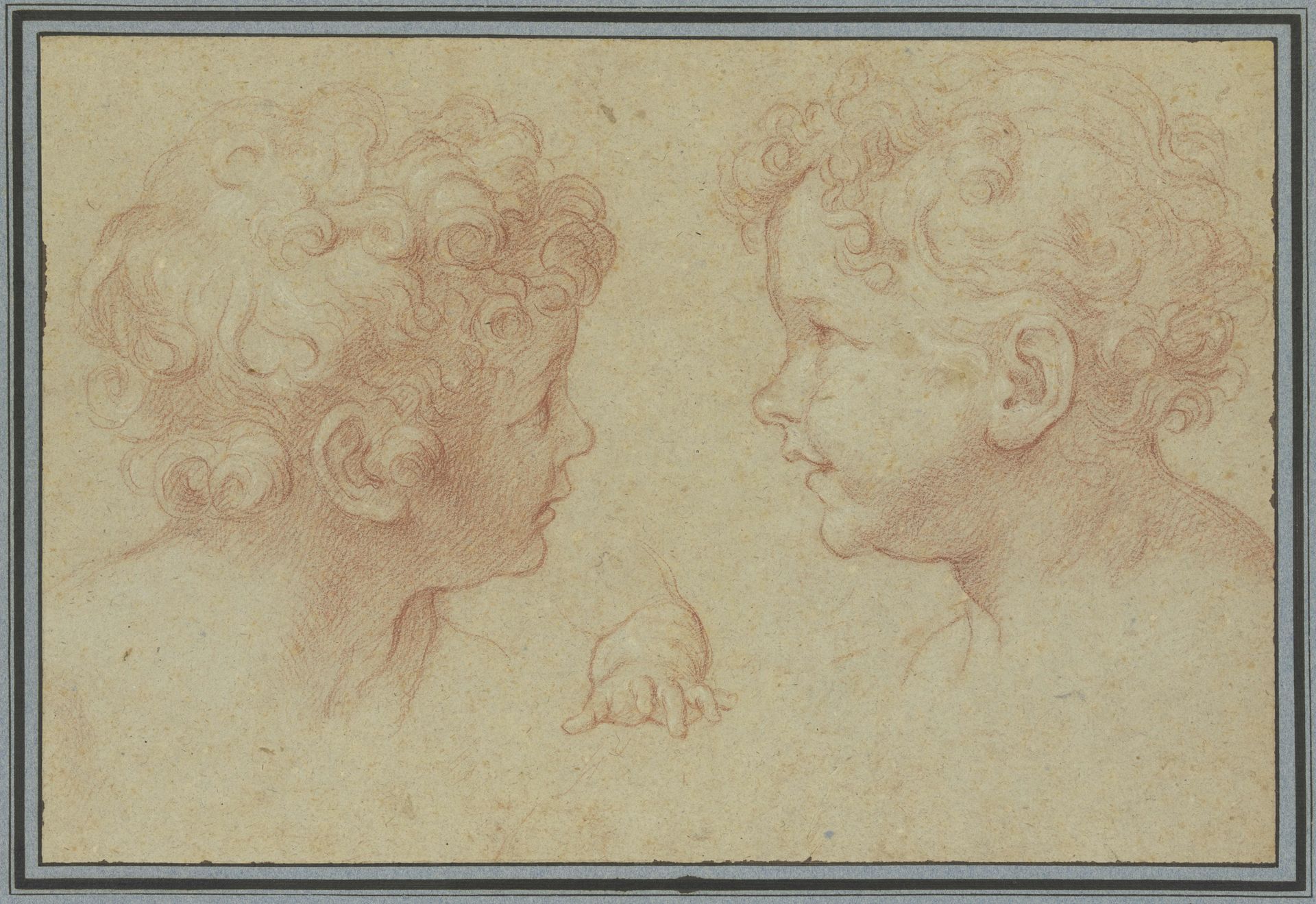 Studienblatt_ Zwei Engelsköpfe und eine Hand by Pietro da Cortona