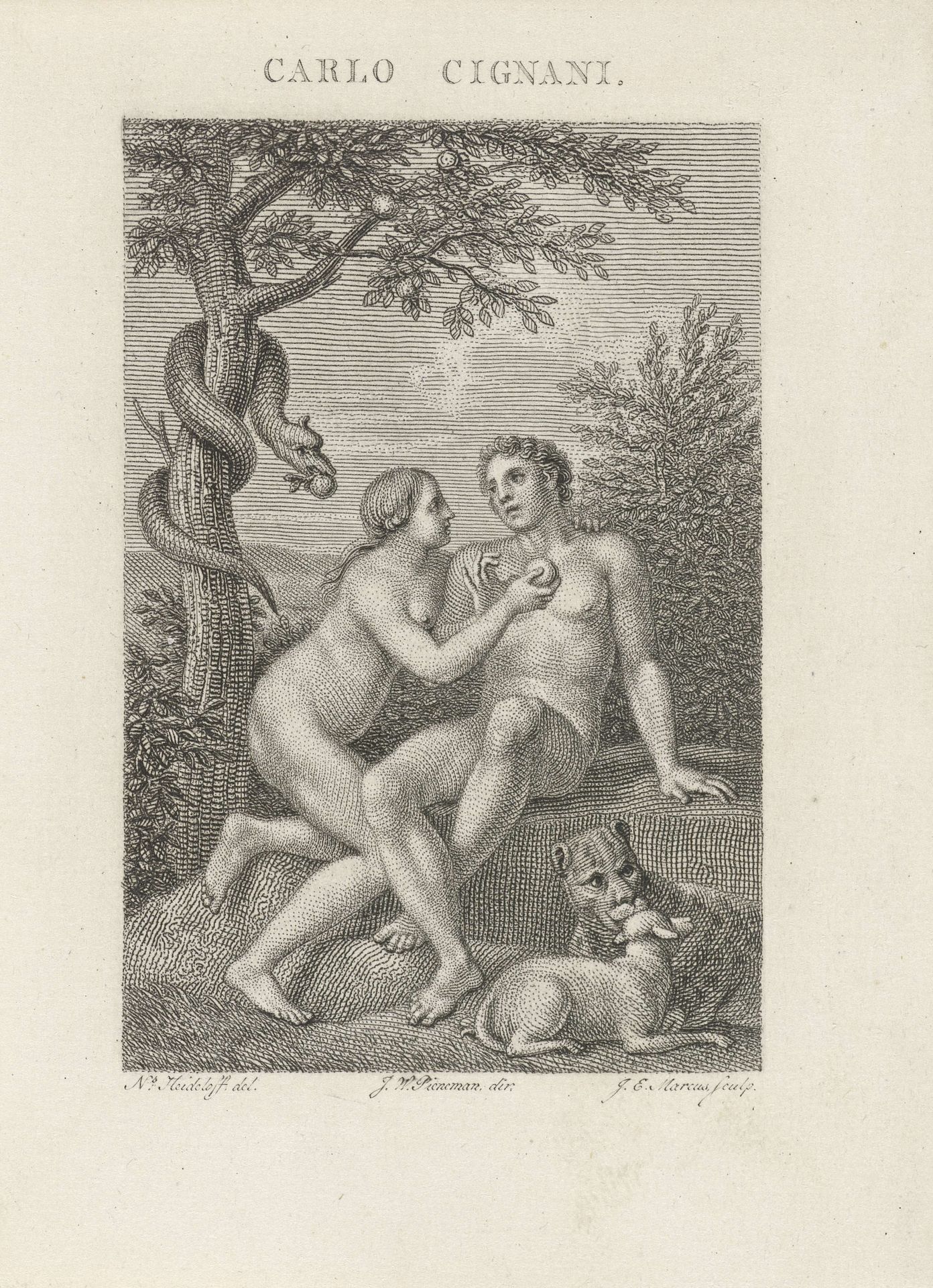 De verzoeking van Adam en Eva in het paradijs by Jacob Ernst Marcus
