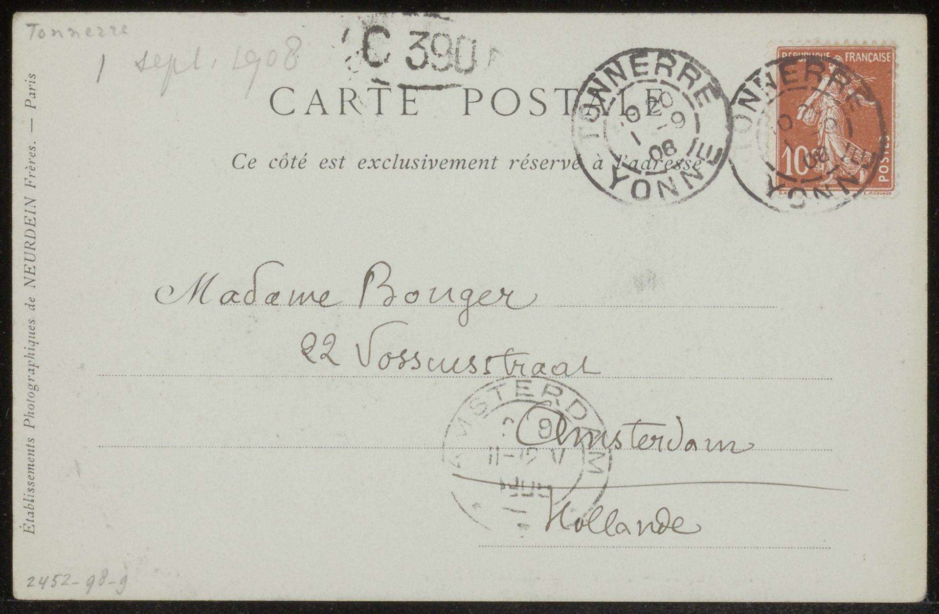 Prentbriefkaart aan Anne Marie Louise van der Linden by Emile Bernard