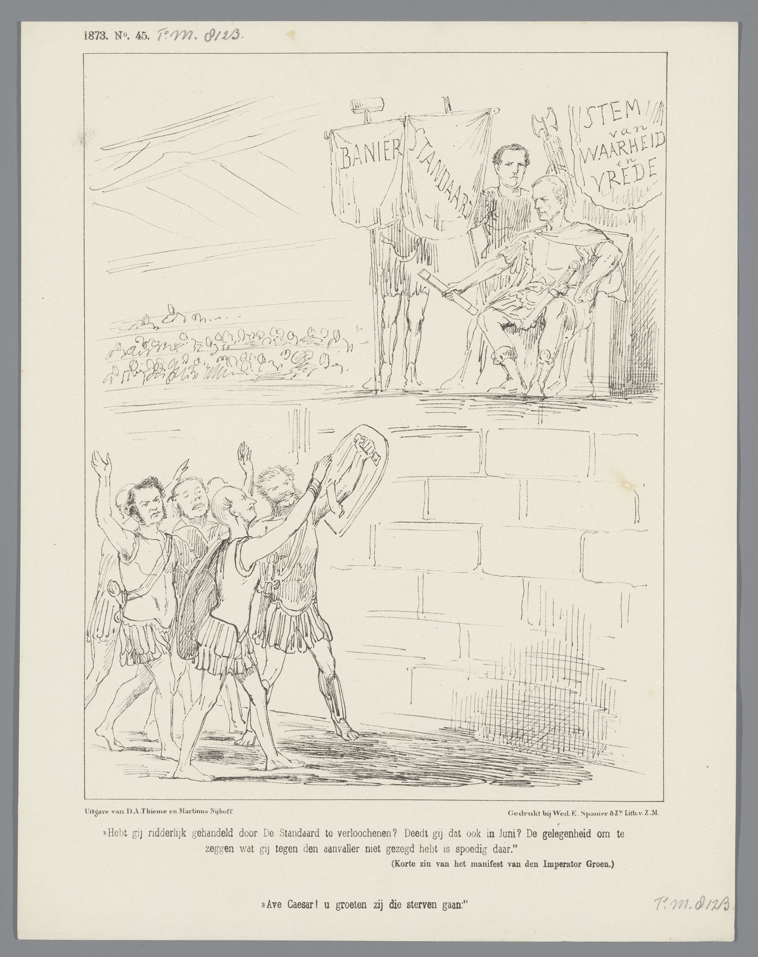 Spotprent met Groen van Prinsterer die kamerleden berispt, 1873 by Johan Michaël Schmidt Crans